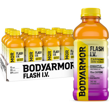 Bodyprotective Gear Flash I.V. Zero Sugar + Energy Blend  Pineapple Passionfruit Electrolyte Beverage  Hydration Drink For Rapid Rehydration  Post Workout Recovery  20 Fl Oz (Pack Of 12)