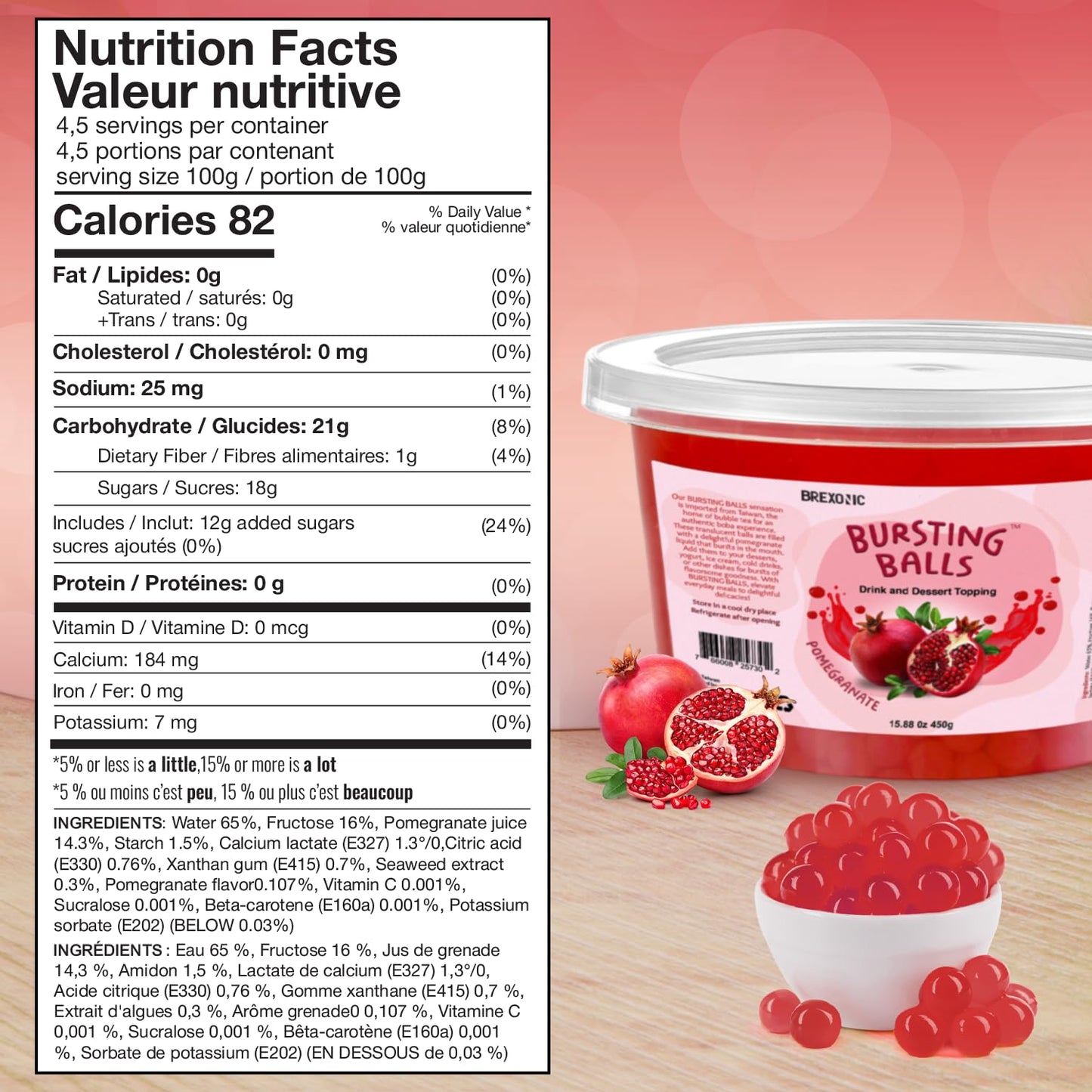 BREXONIC Boba Pearls, Pomegranate Popping Bursting Boba, Tapioca Pearls For Bubble Tea (Pomegranate, 1 LB 1 Pack)