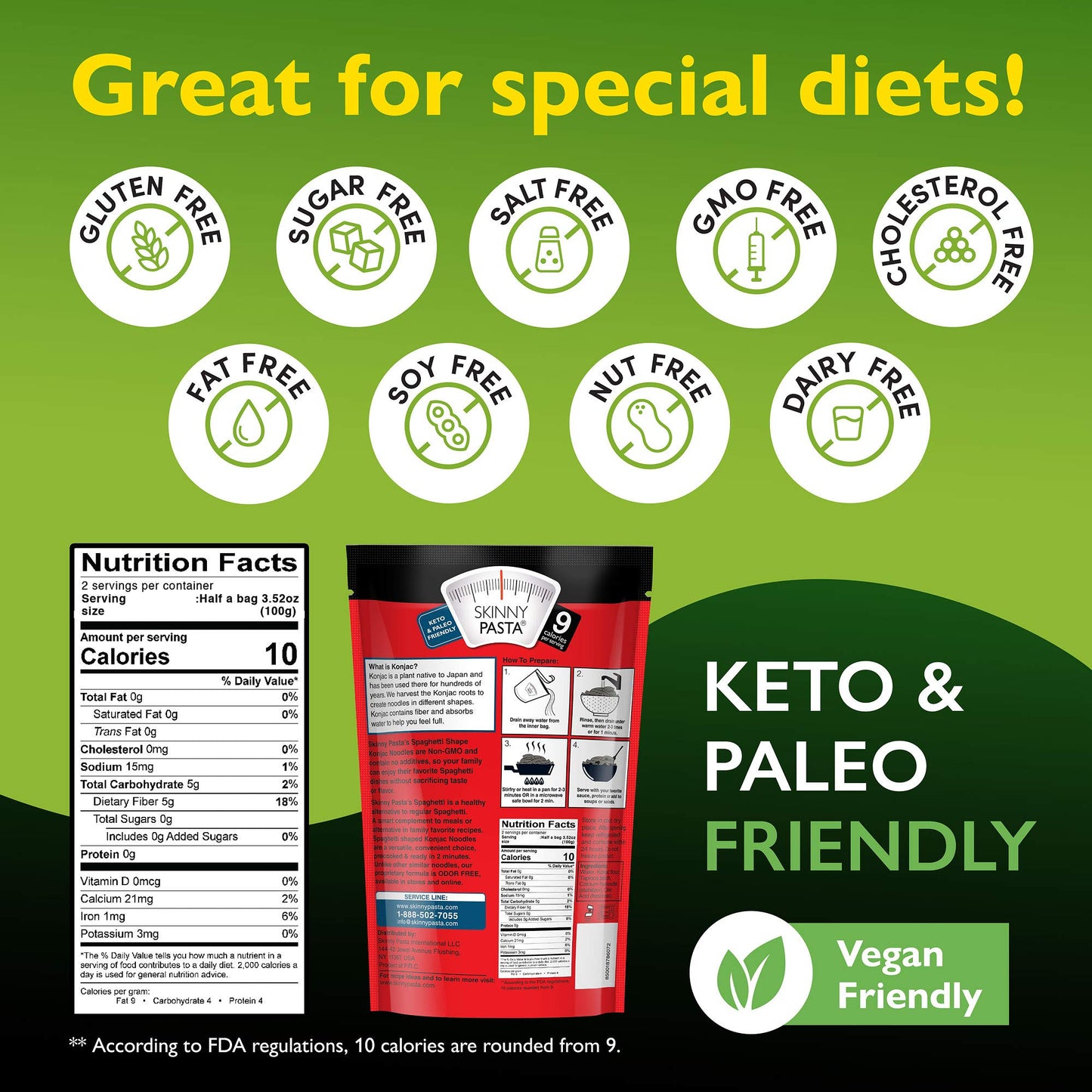 The Real Skinny Pasta - Healthy Konjac Shirataki Noodles - Spaghetti, 6 Pack