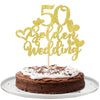 1 PCS 50th Wedding Anniversary Cake Topper Gold Glitter Heart 50 Golden Wedding Cake Pick Decoration for Cheers to 50 Years Happ