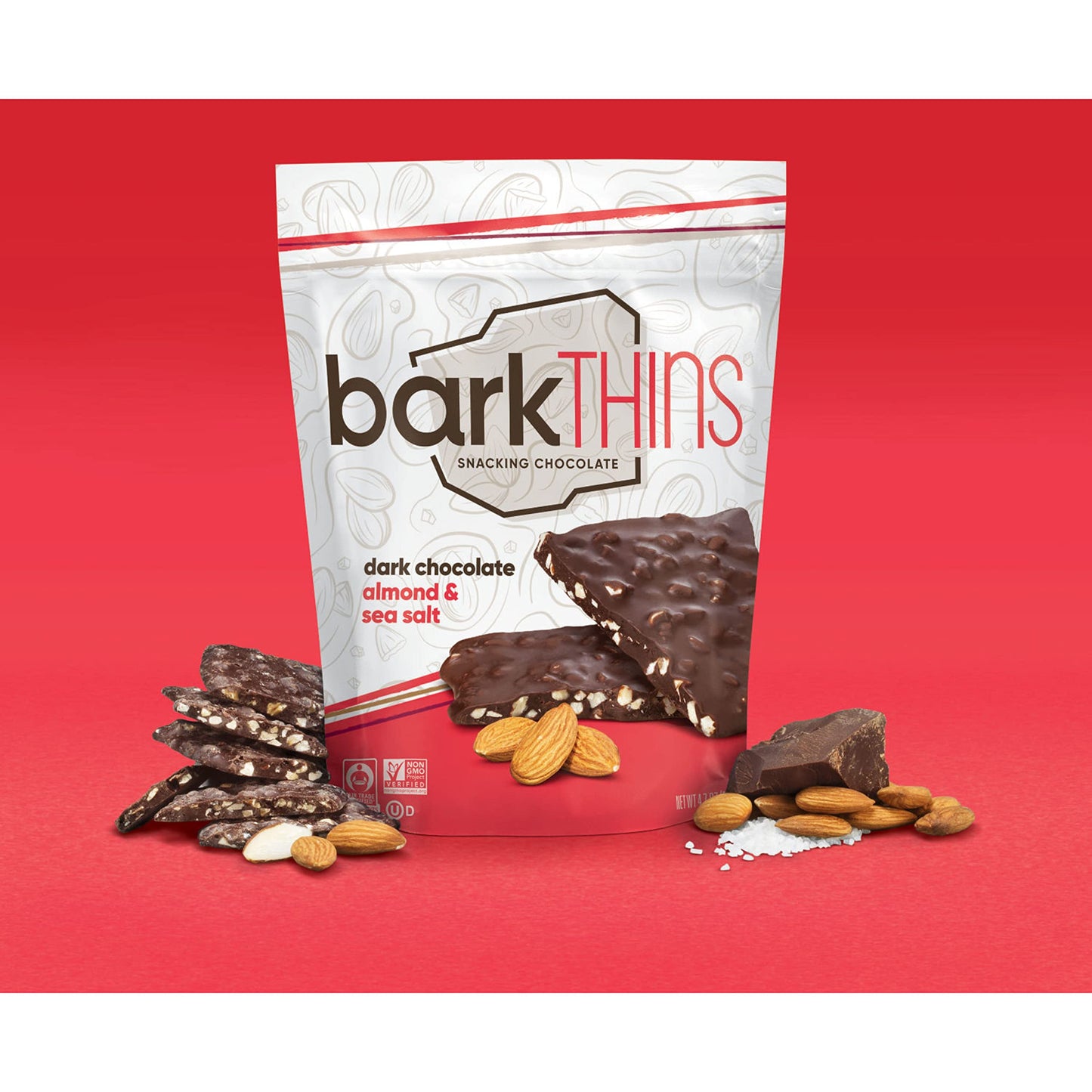 Barkthins Dark Chocolate, Almond And Sea Salt Snacking Chocolate Bag, 4.7 Oz