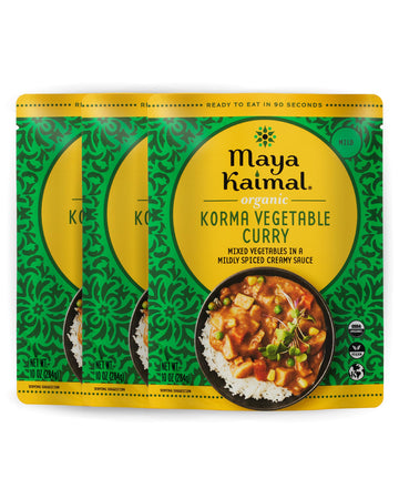 Maya Kaimal Organic Indian Korma Vegetable Curry | Microwaveable, Ready to Eat, Fully Cooked Mixed Vegetables in a Mildly Spiced