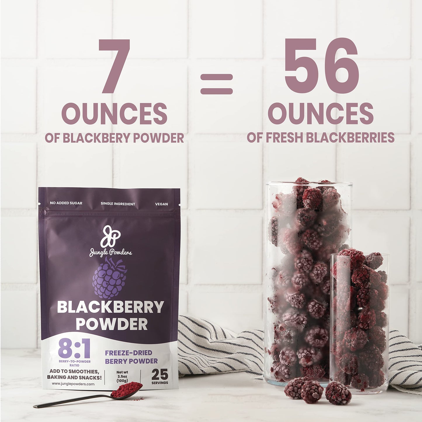 Jungle Powders Blackberry Powder For Smoothie 7 Ounce Bag, Powdered Freeze Dried Blackberries, Purple Superfood Flavoring Extrac