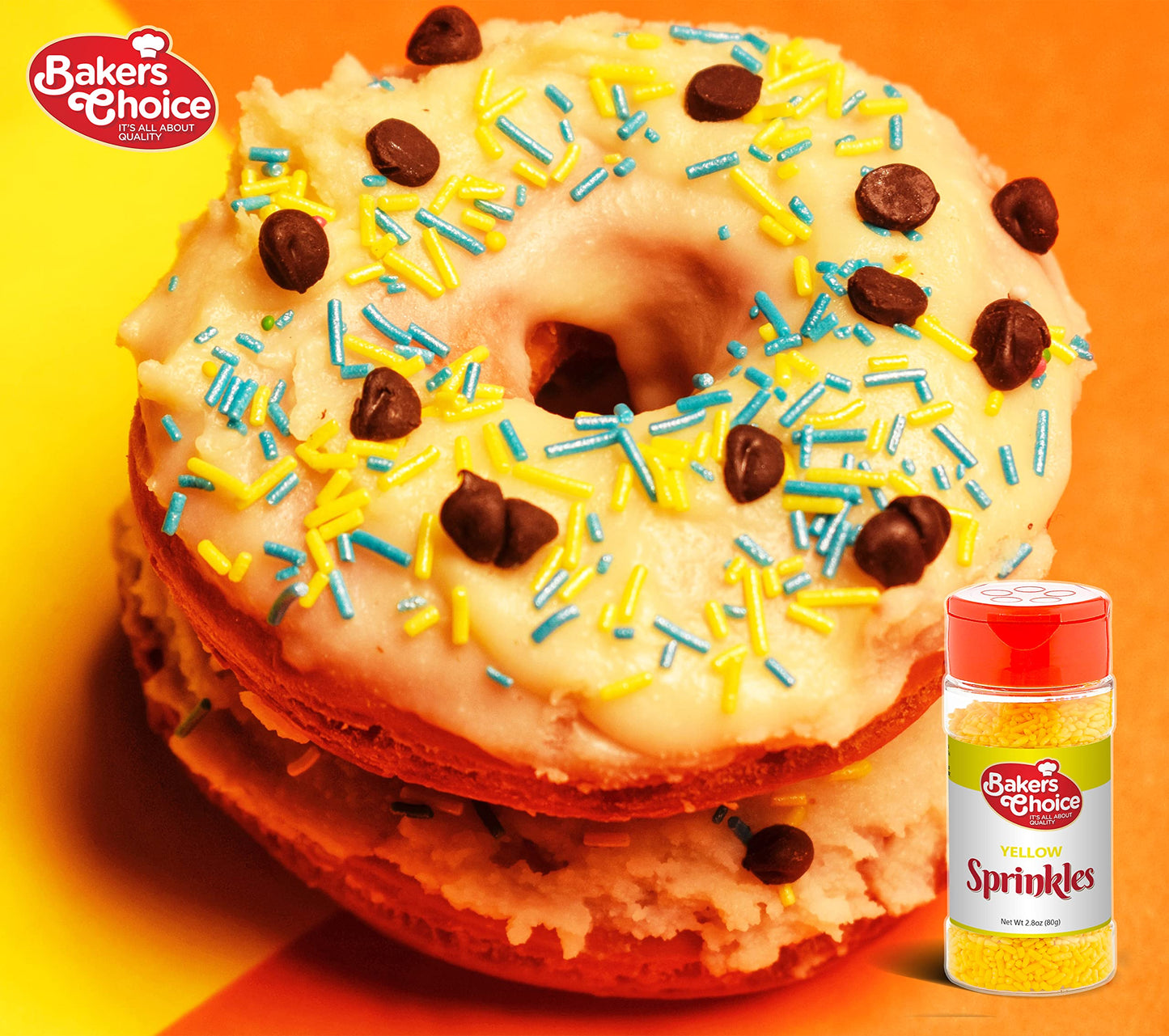 Bakers Choice Yellow Sprinkles - Jimmies for Baking & Ice Cream Toppings - Dairy Free, Kosher - 2.8 oz.