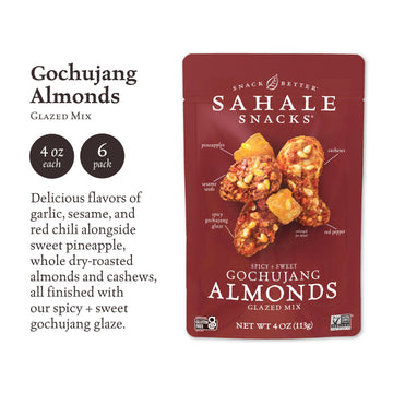 Sahale Snacks Gochujang Almonds Glazed Mix, Gluten Free, 4 Ounce (Pack of 6)