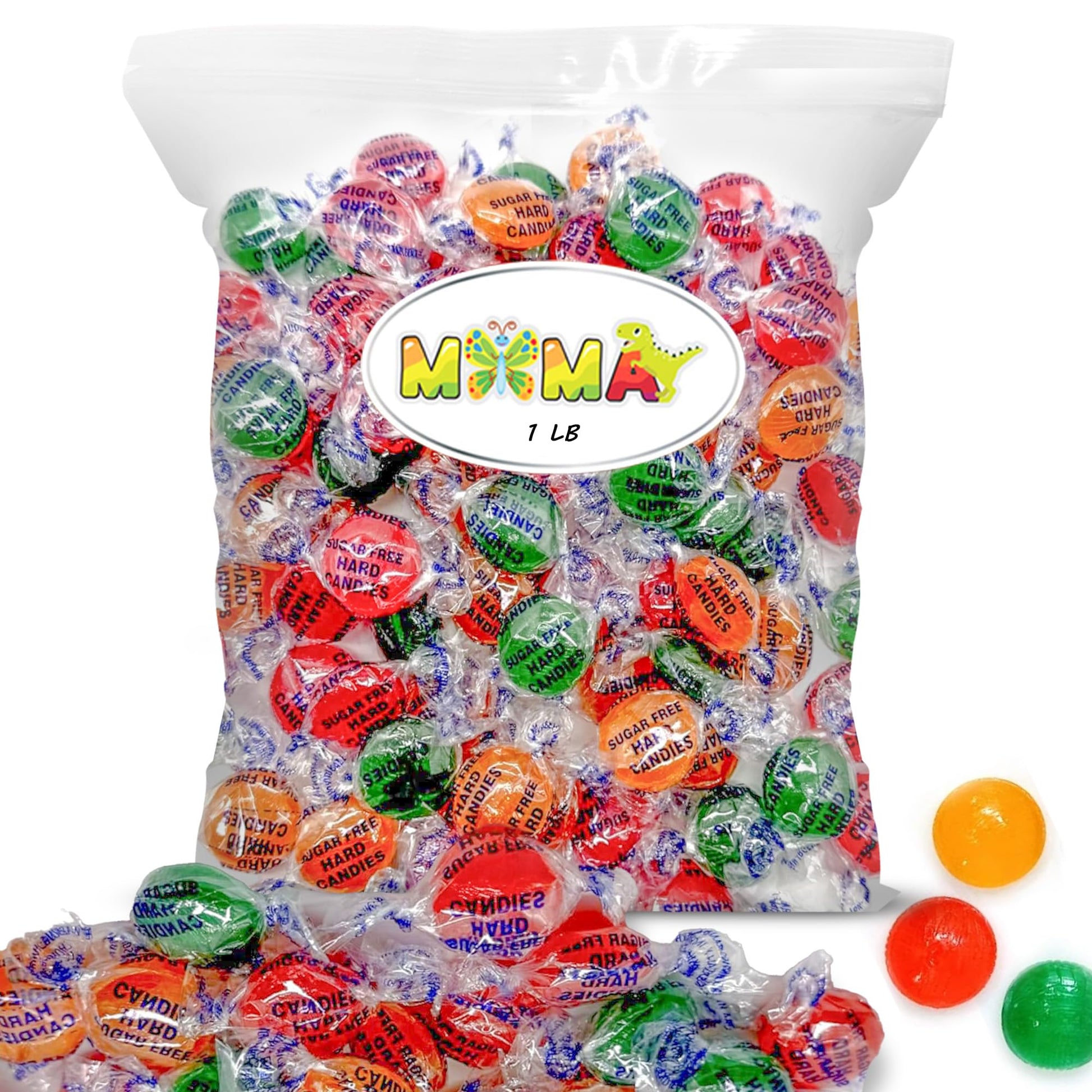 MIMA MIMA Sugar Free Hard Candy Variety Pack - Assorted Fruit Flavors - 1 LB Bag - Individually Wrapped