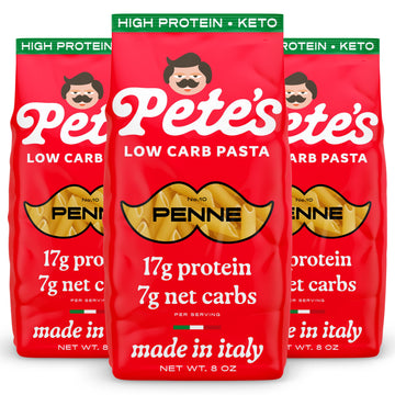Pete'S Pasta 3 Pack Penne Noodles Pasta 8Oz - 7G Low Carb Pasta - 17G High Protein Pasta - Authentic Italian Keto Pasta Noodles