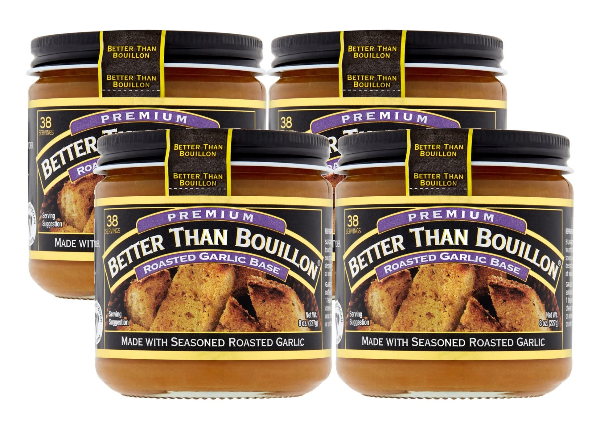 Better Than Bouillon Premium Roasted Garlic Base, 8 Ounce (Pack of 4), 38 Servings Per Jar