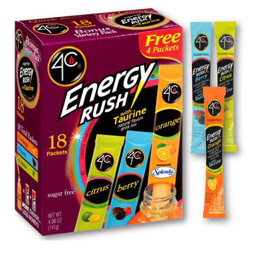 4C Energy Rush Drink Mix, Pack of 2 Boxes, 18 Packets Each, 36 Servings, 6 Orange, 6 Berry, 6 Citrus, Net Wt. 