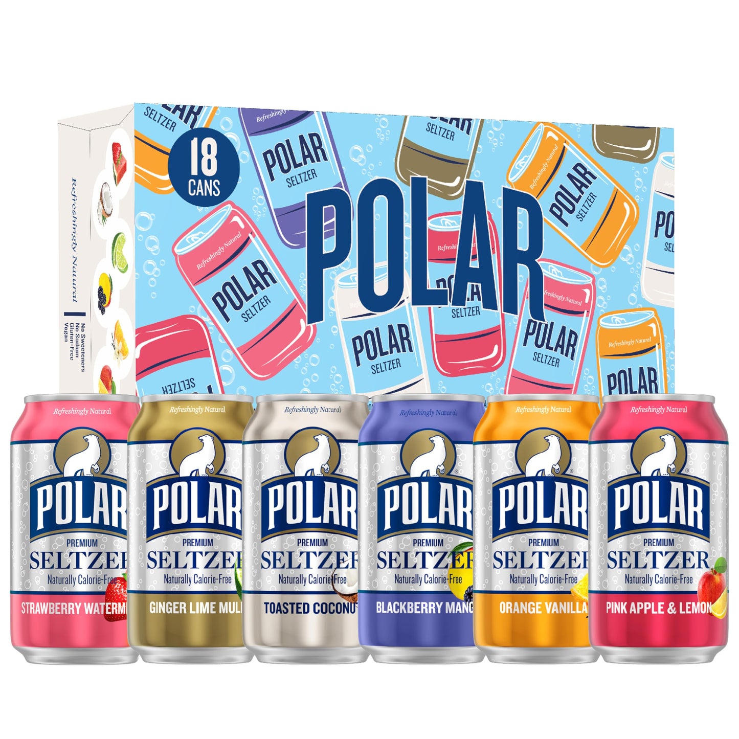 POLAR Seltzer Water Sampler Variety Pack, 12 fl oz Cans, 18 Pack, Model 10161319