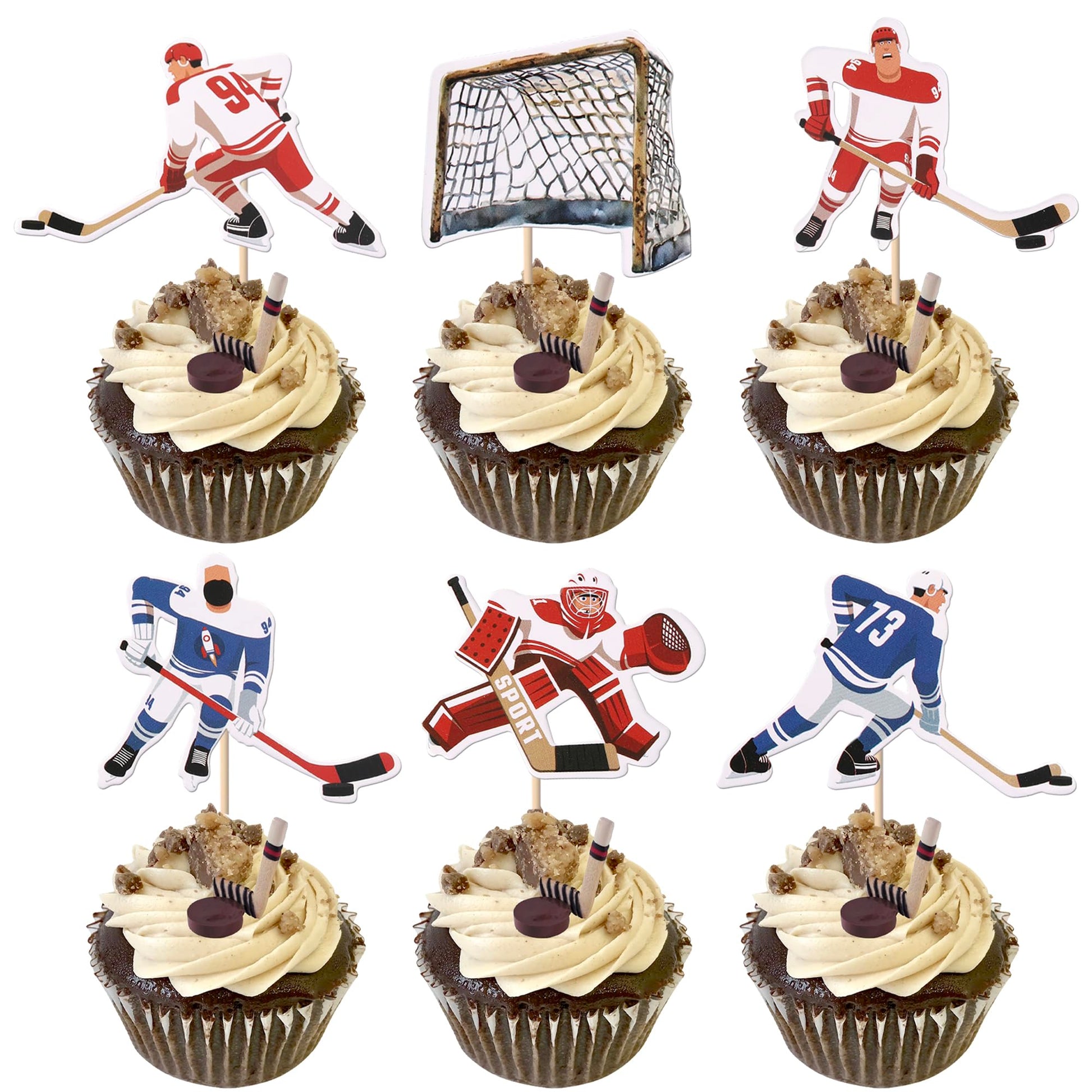 Rsstarxi Hockey Cupcake Toppers, 36 Pack, Cardstock, Sports Theme Party Decorations, Design 5
