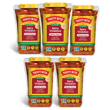 Tasty Bite Goan Style Spicy Vindaloo Simmer Sauce, 7-Ounce 5-Pack, 3-4 Servings Per Pouch, Vegan, Kosher, Non GMO
