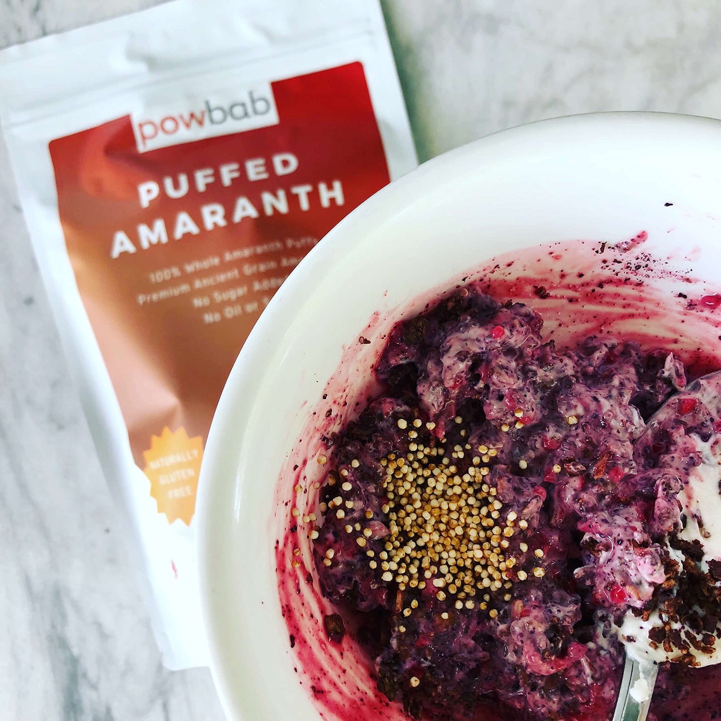 Powbab Puffed Amaranth - 100% Organic Amaranth Popped In Usa Whole Puffs. Good Protein Source, No Oil Or Salt, No Sugar Added, Unsweetened Cereal. Expanded Amaranth Grain Seeds In Bulk, Non-Gmo (5 Oz)