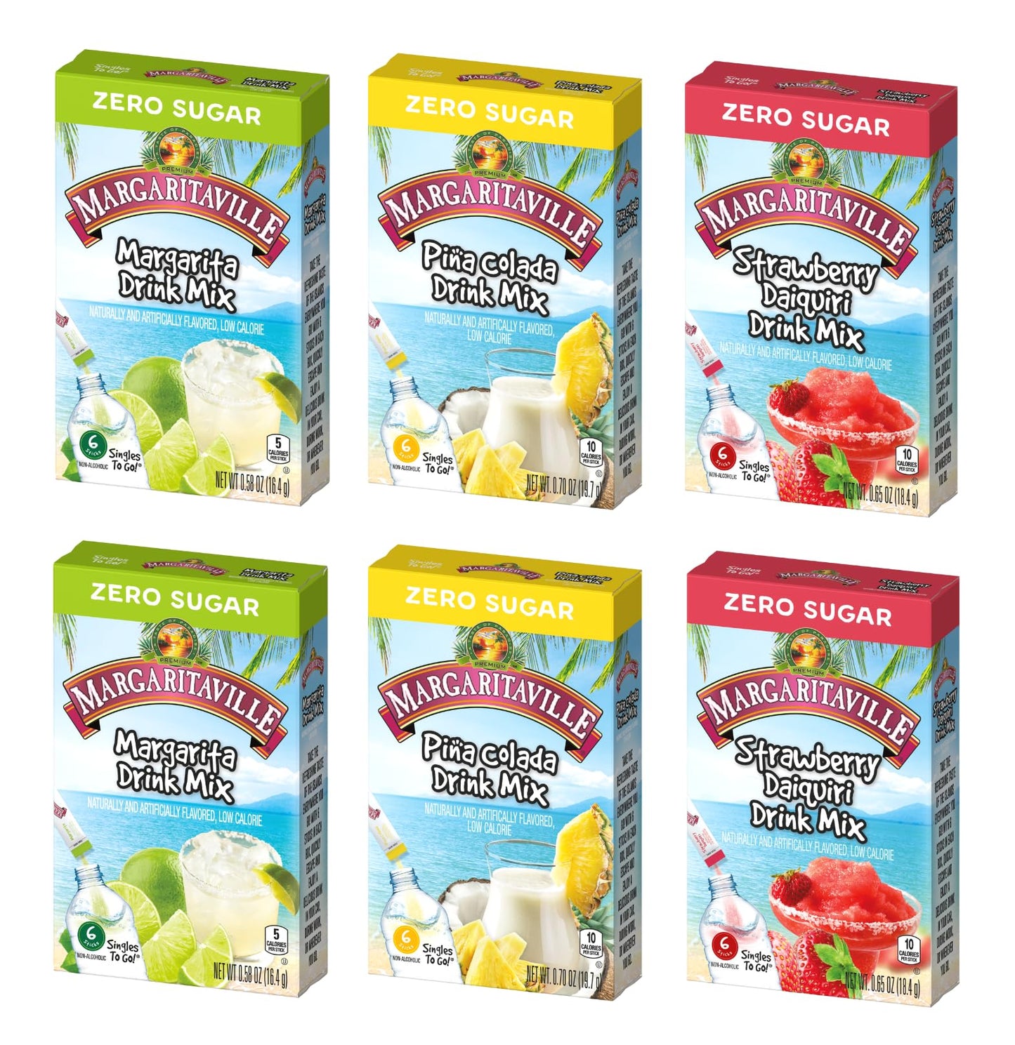 Margaritaville Singles To Go Drink Mix Variety Pack - 3 Flavors - 2 Boxes Each - Pina Colada, Strawberry Daquiri And Margarita -