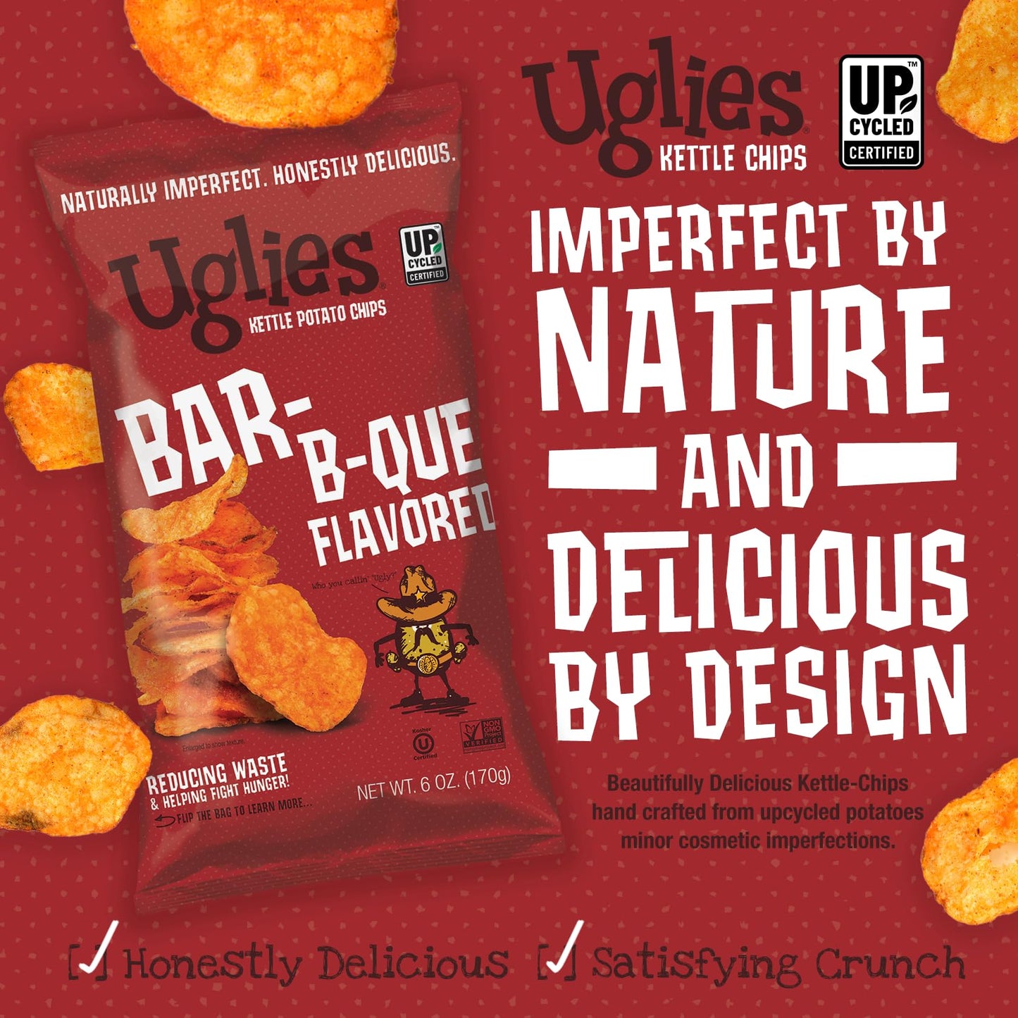 Uglies Kettle Cooked Barbecue Potato Chips - Gluten Free, Kosher, Non-GMO - 6 oz Bags (Pack of 4)
