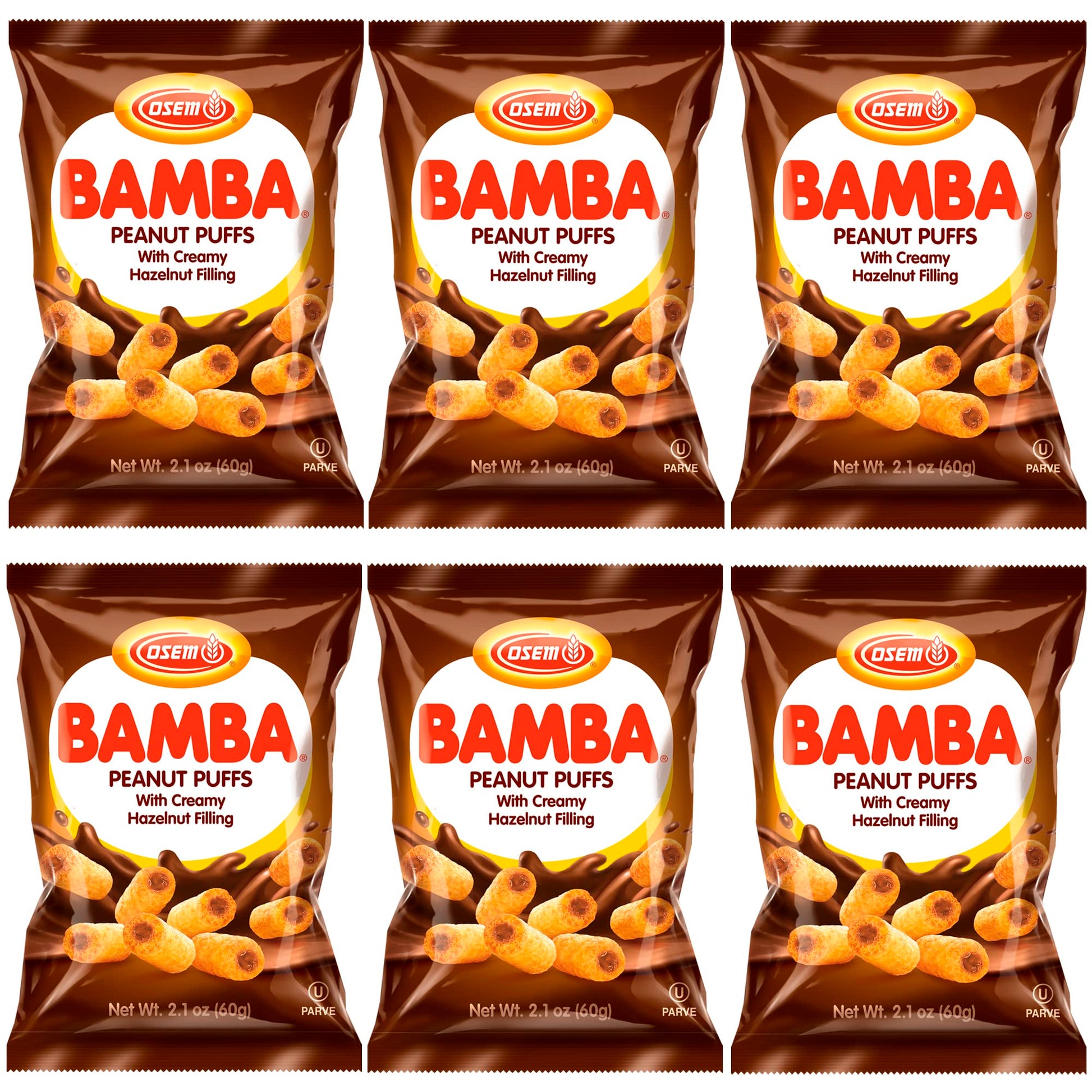 Osem Bamba Hazelnut Cream Peanut Butter Snacks, All Natural, 2.1oz Bag (Pack of 6)