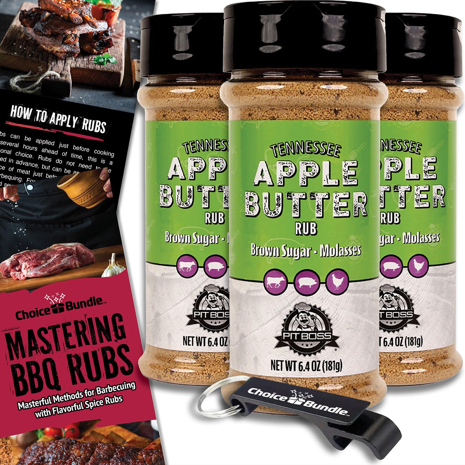 Pit Boss BBQ Mixed Seasoning Spice & Rub 3-Pack Bundle, 19.2 oz, Includes Guide & Keychain Opener