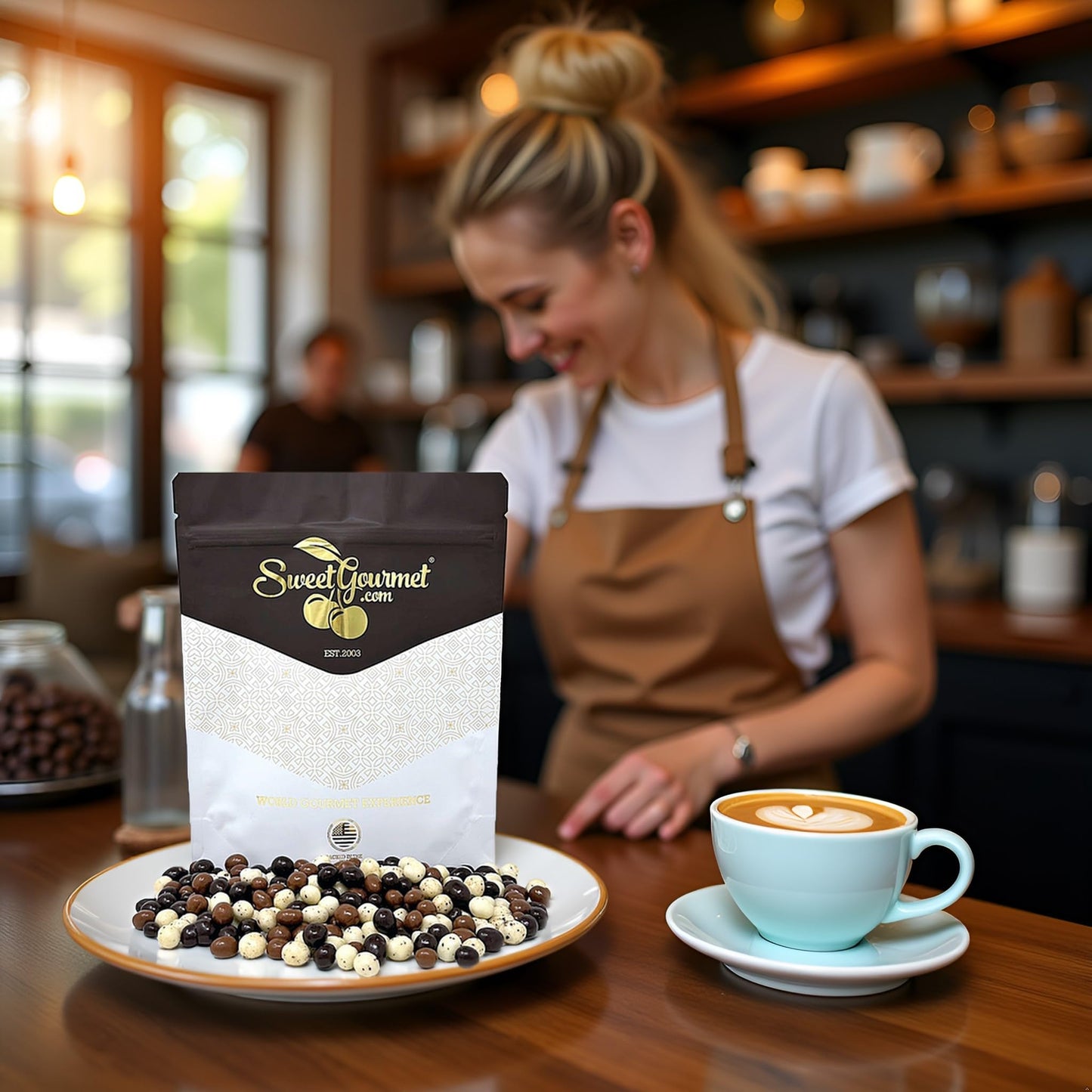 SweetGourmet Chocolate Covered Espresso Beans Blend | White Milk Dark Chocolate | 2 Pounds