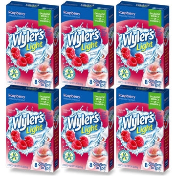 Wylers Light Singles To Go Drink Mix, Raspberry, 6 Pack (48 Drink Sticks Total)