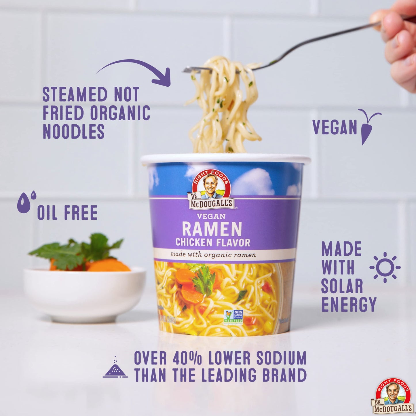 Dr. McDougalls Vegan Ramen Chicken Soup - Chicken Noodle Soup - Ramen Noodles - Instant Ramen Noodle Cups - Oil-Free Non-GMO Ra
