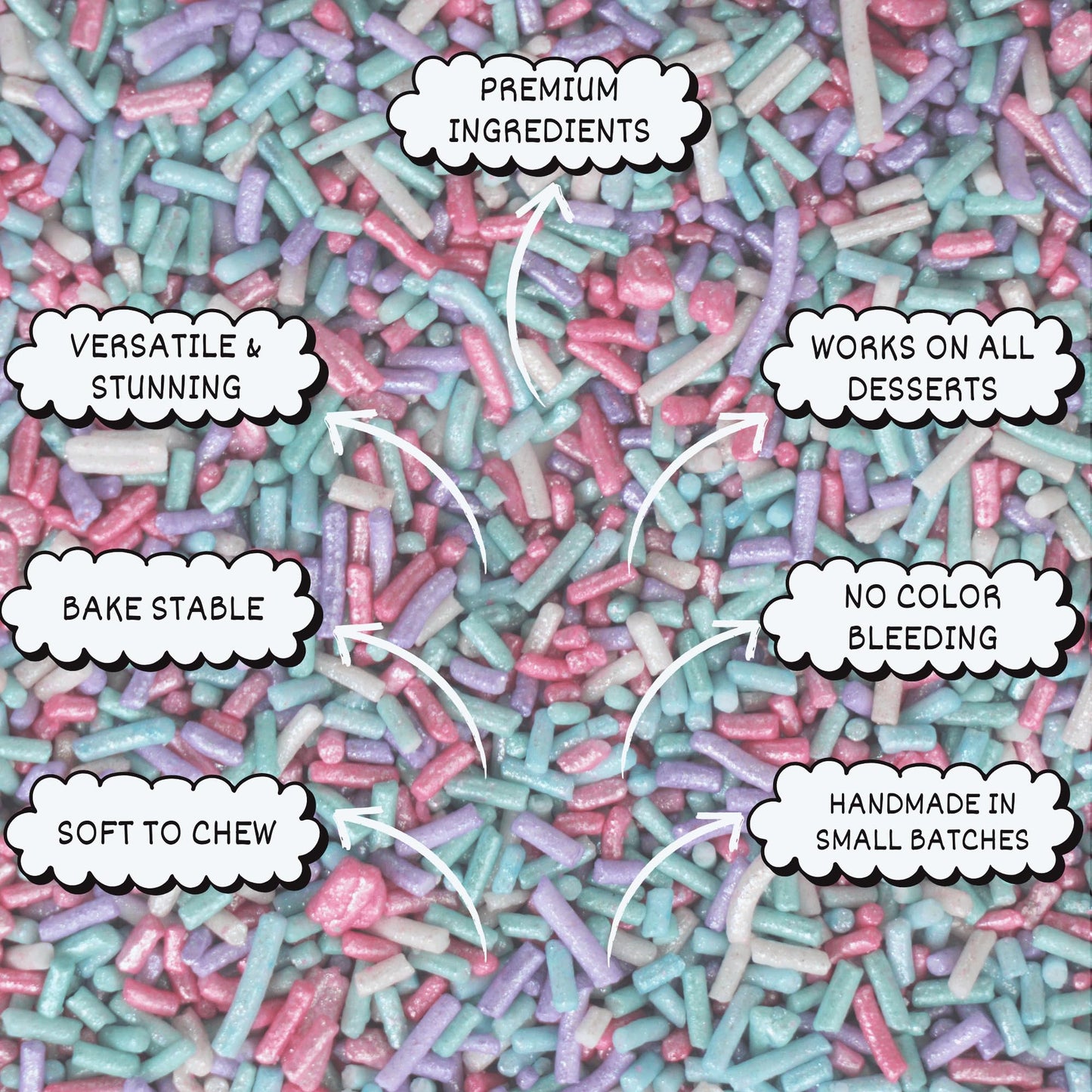 Confect Custom Rainbow Sprinkles - Candyland Jimmies Mix - Vibrant Multicolor Edible Toppings For Cakes, Cupcakes & Desserts - V