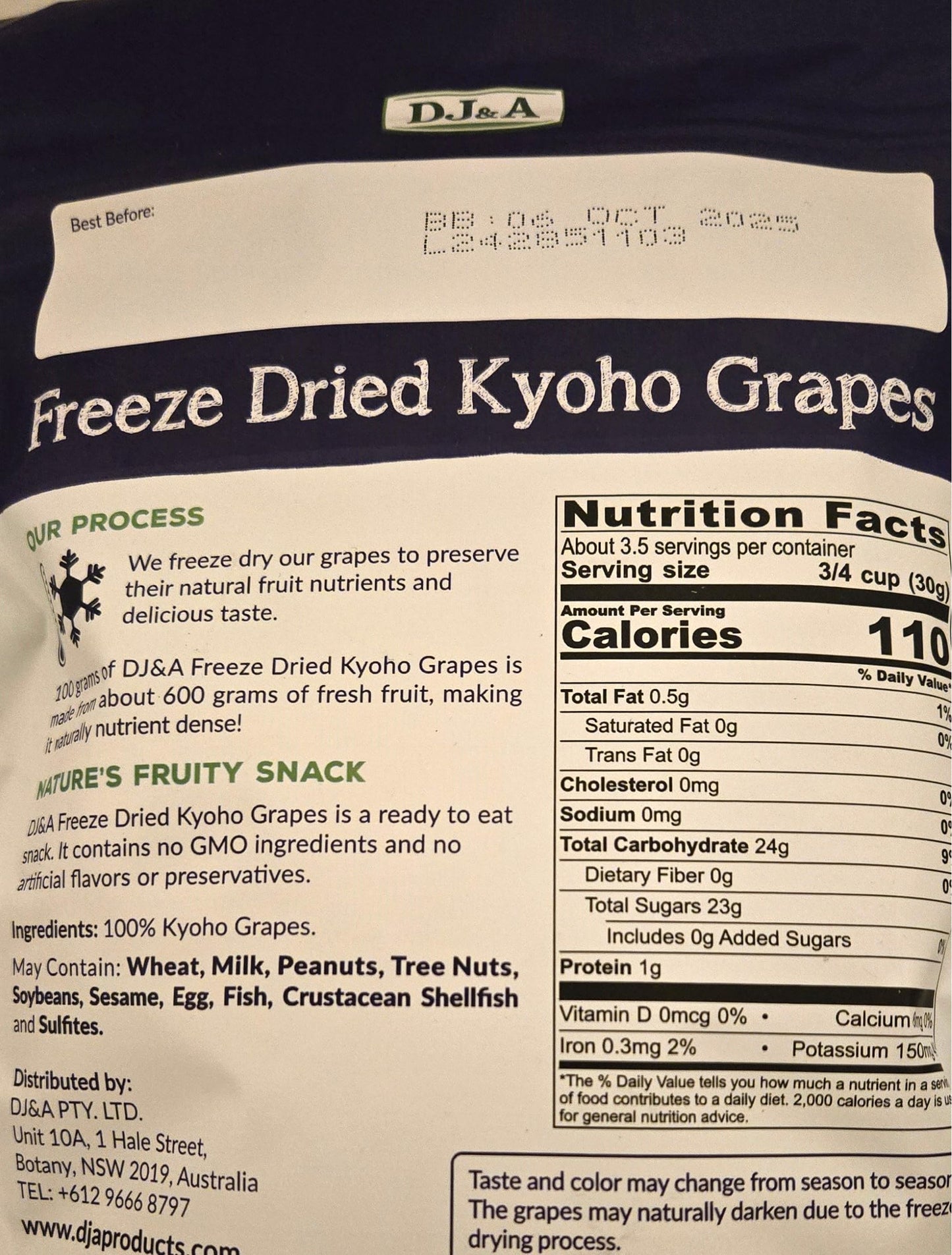 Freeze Dried Kyoho Grapes Dj&A, Ready To Eat Snack, Non Gmo 3.52 Oz(100G) (Pack 1)