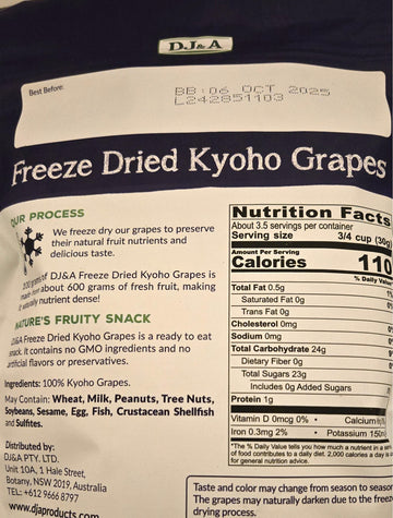 Freeze Dried Kyoho Grapes Dj&A, Ready To Eat Snack, Non Gmo 3.52 Oz(100G) (Pack 1)