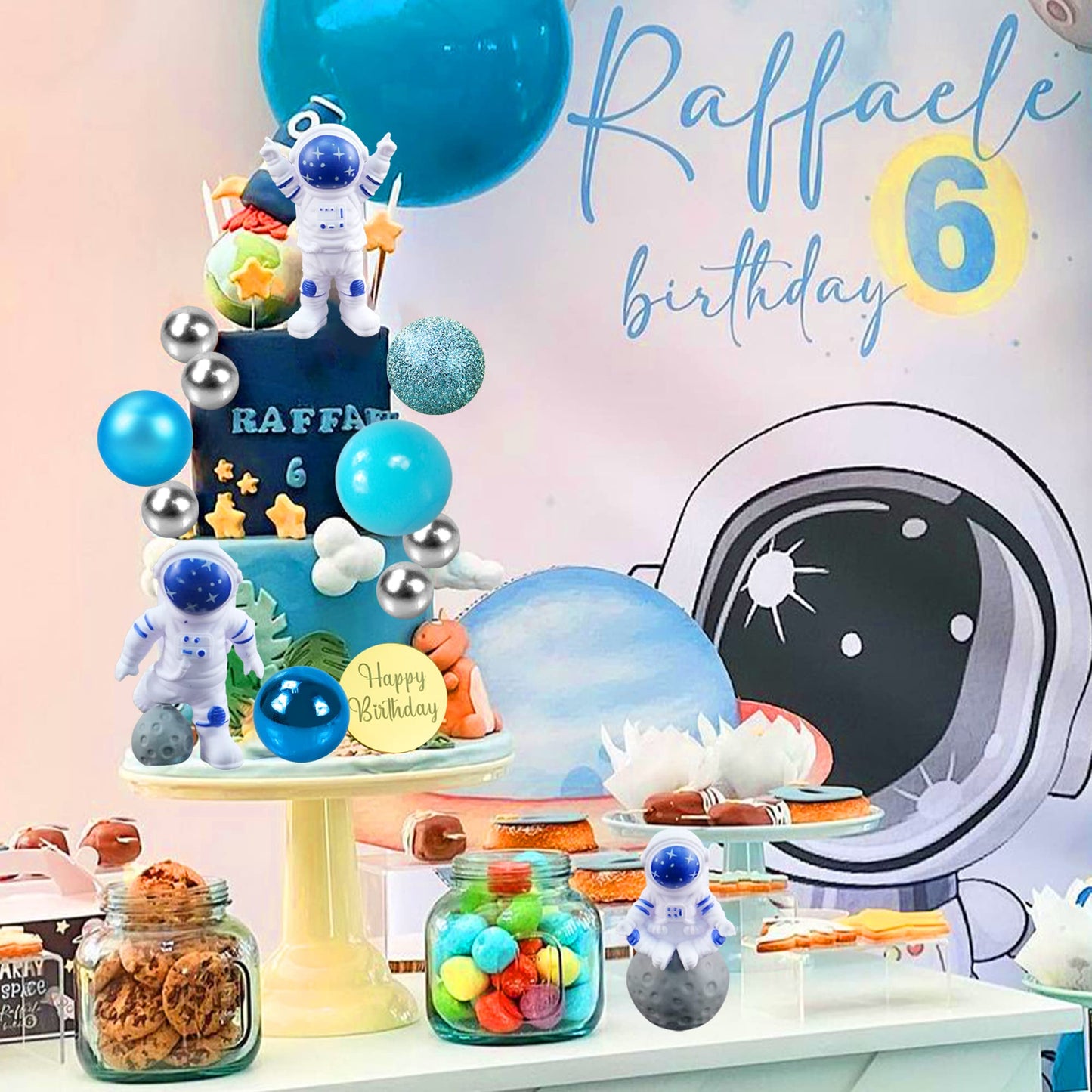 24 Pcs Space Cake Toppers Outer Space Astronaut Figurines Cake Decorations For Space Theme Baby Shower Birthday Party Supplies (
