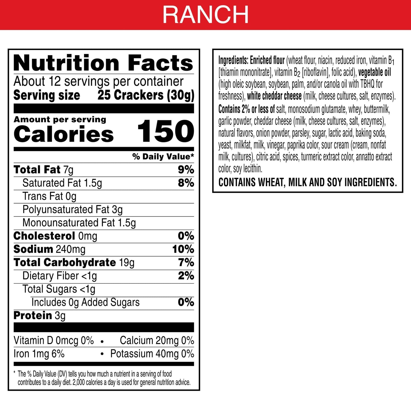 Cheez-It Cheese Crackers, Baked Snack Crackers, Lunch Snacks, Hidden Valley Ranch, 12.4Oz Box (1 Box)