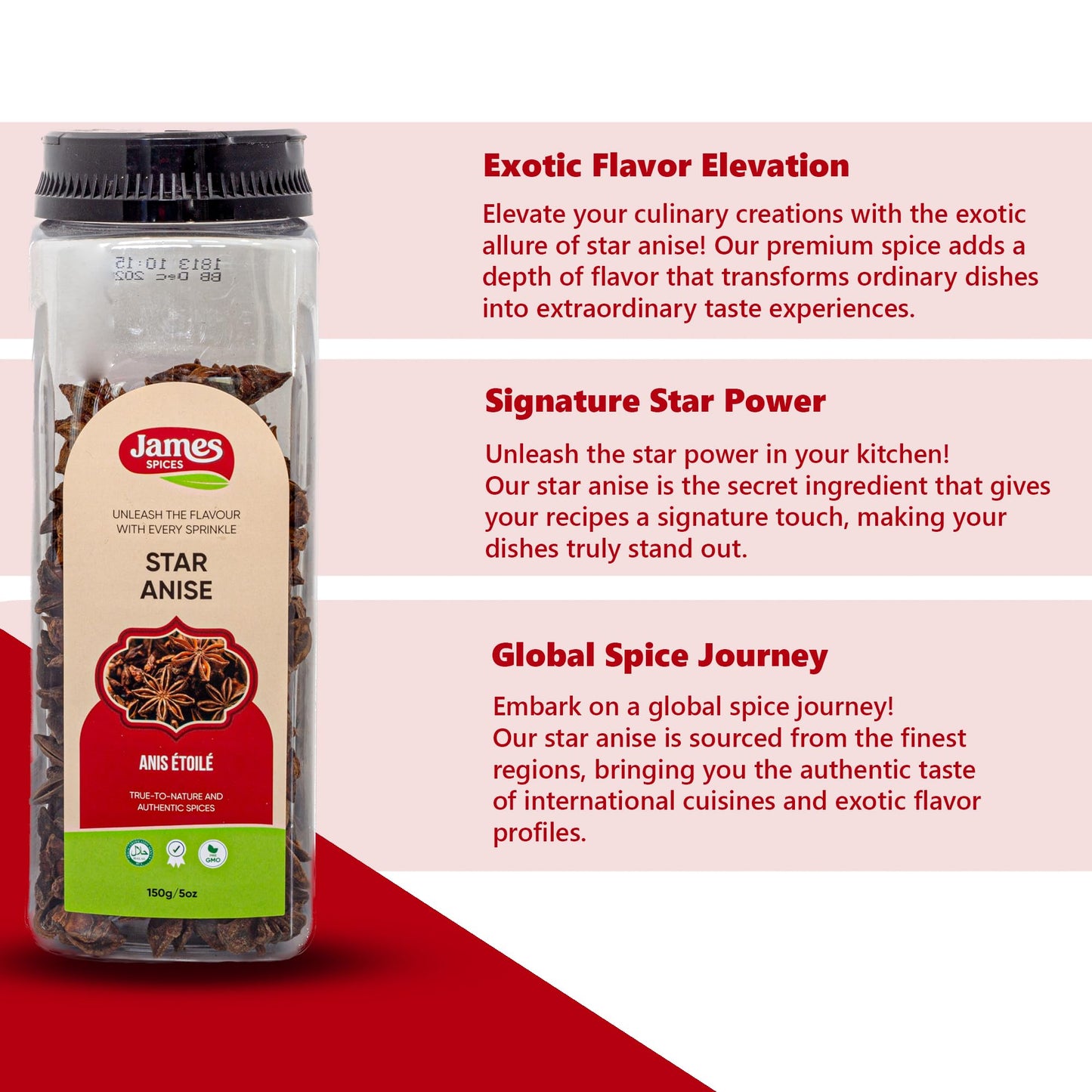 James Spices Inc. Black Pepper (5Oz (150G) - Star Anise Whole)