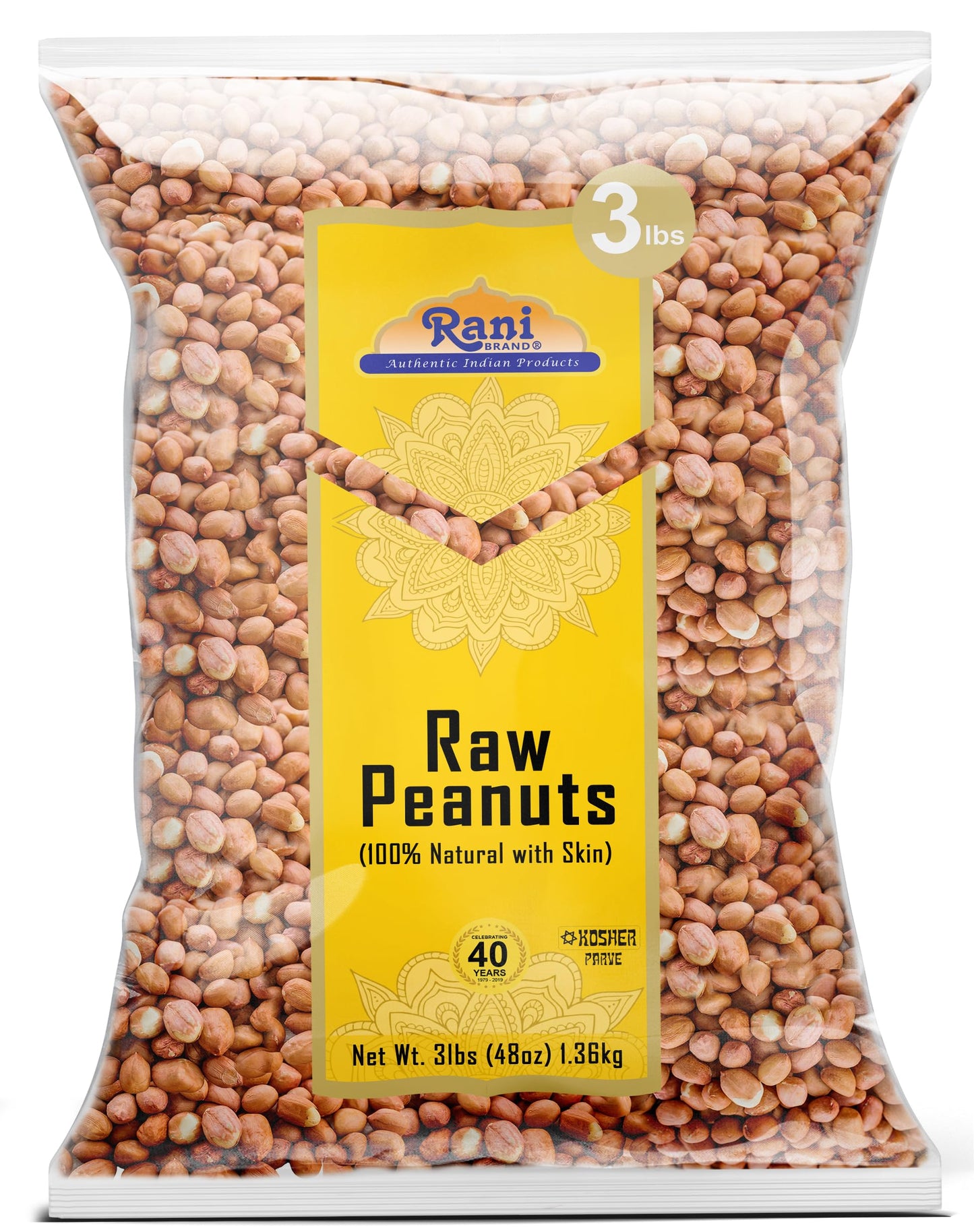 Rani Peanuts, Raw Whole With Skin (Uncooked, Unsalted) 48Oz (3Lbs) 1.36Kg Bulk ~ All Natural | Vegan | Gluten Friendly | Fresh Product Of Usa ~ Spanish Grade Groundnut / Red-Skin