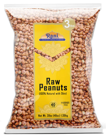 Rani Peanuts, Raw Whole With Skin (Uncooked, Unsalted) 48Oz (3Lbs) 1.36Kg Bulk ~ All Natural | Vegan | Gluten Friendly | Fresh Product Of Usa ~ Spanish Grade Groundnut / Red-Skin