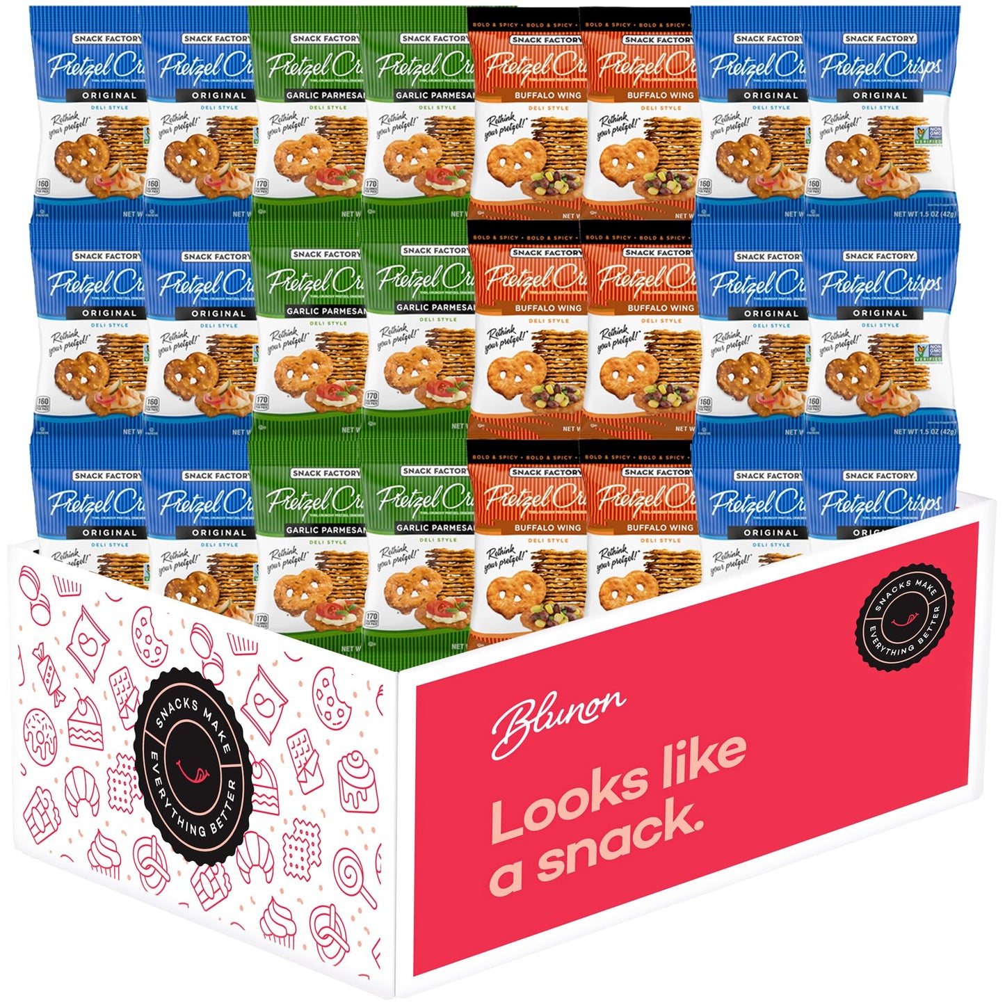 Pretzel Crisps Variety Pack - Bulk Assortment Snack Factory - Care Package Gift Box (24 Count)