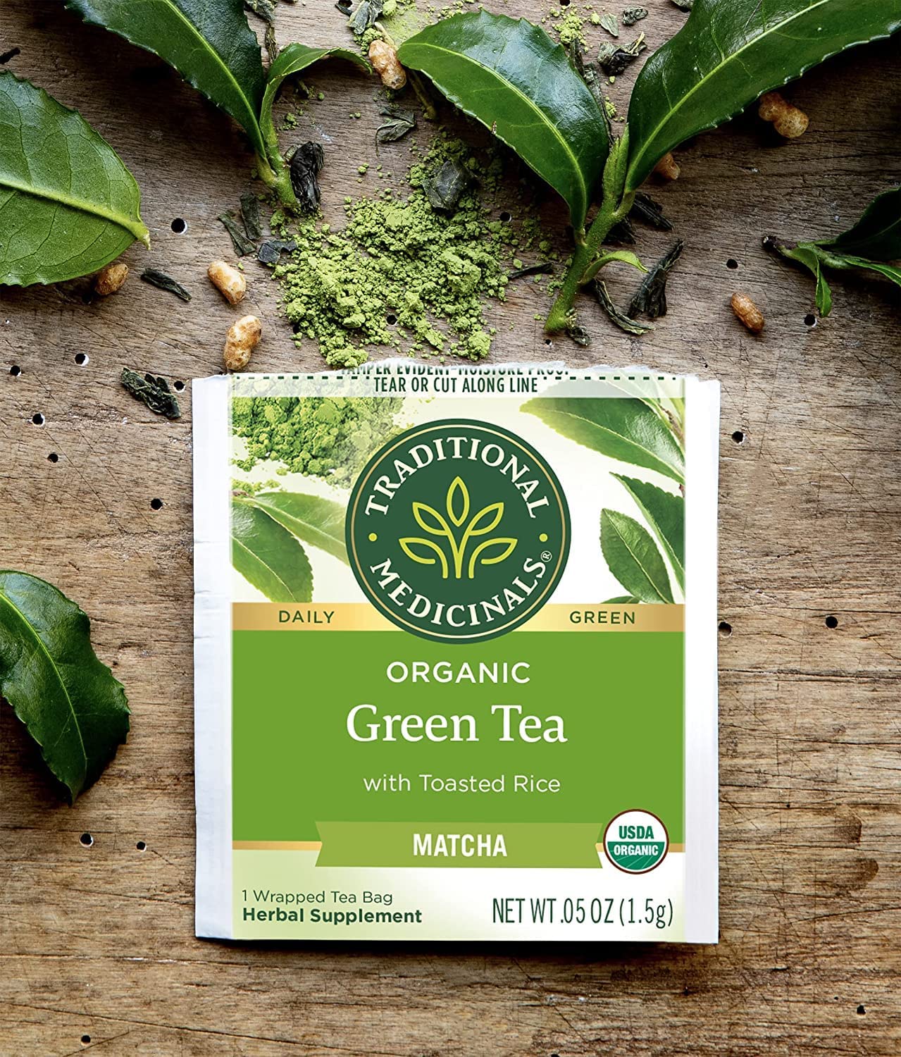 Traditional Medicinals Tea  Organic Green Tea Matcha  Genmaicha  Supports Health  Kosher  Non-GMO  Caffeine-Free  Compostable - 96 Tea Bags (6 Pack)