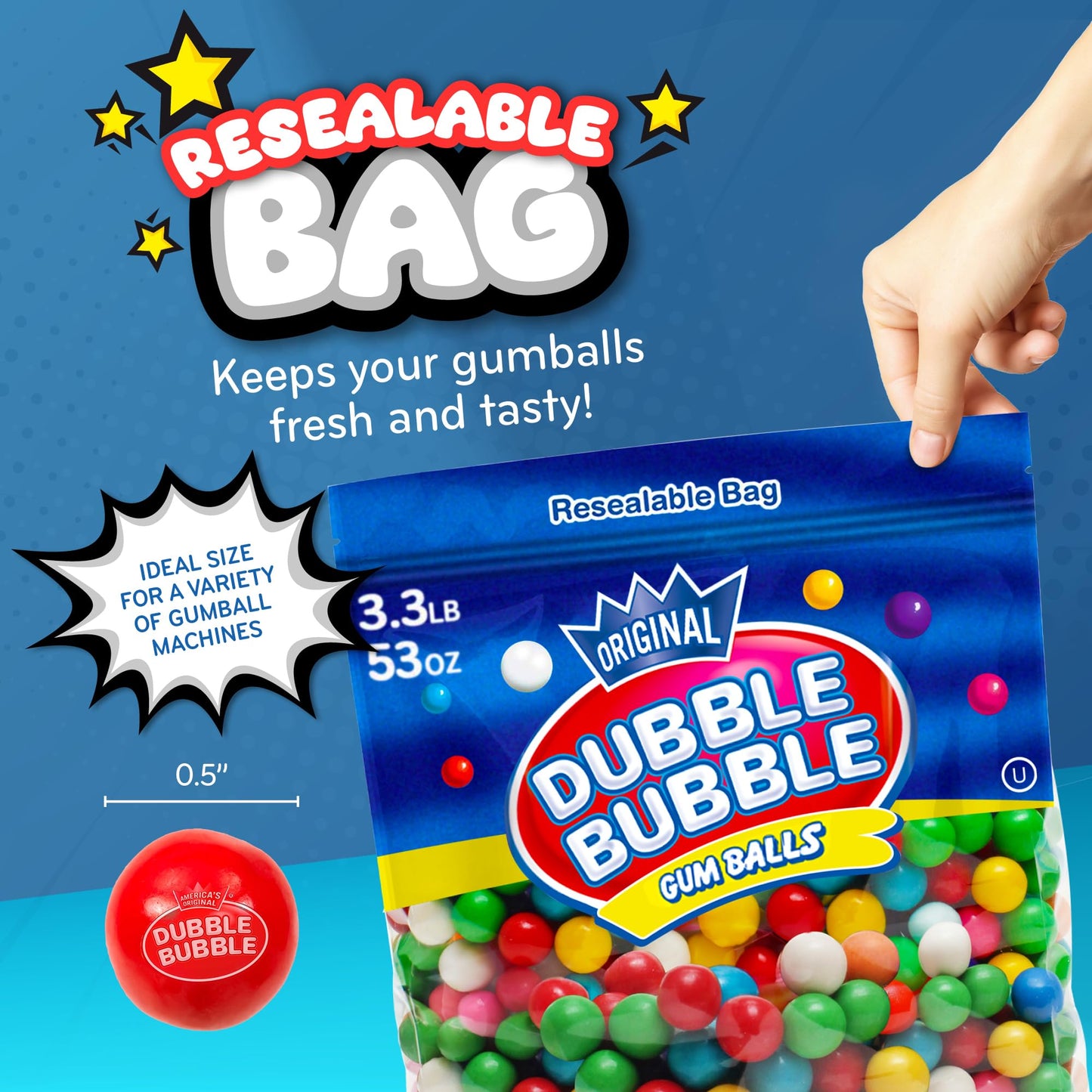 Gumballs For Gumball Machine Refills - 53 Ounce Dubble Bubble Chewing Gum Bulk Antique Style Gum Balls Vintage Old Fashioned Can