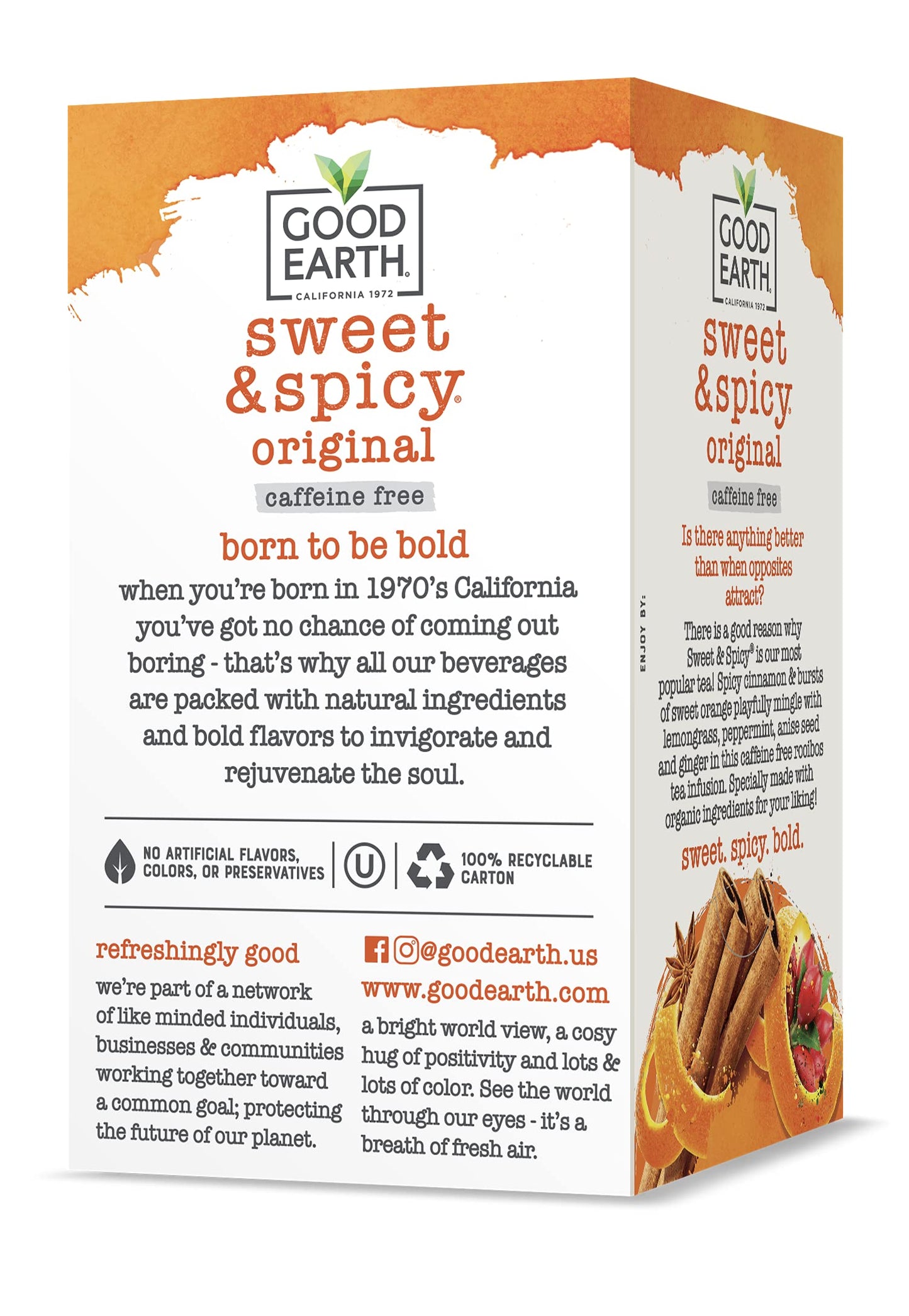 Good Earth Tea Co. Organic Sweet & Spicy Herbal Tea, Caffeine Free, 18 Count