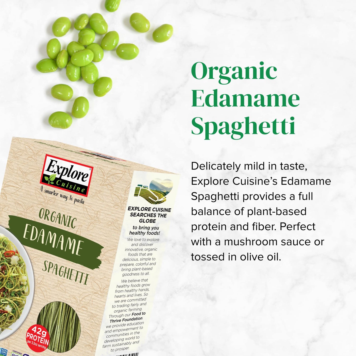 Explore Cuisine Organic Edamame Spaghetti - 8 oz - Easy-to-Make Pasta - High in Plant-Based Protein - Non-GMO, Gluten Free, Vega
