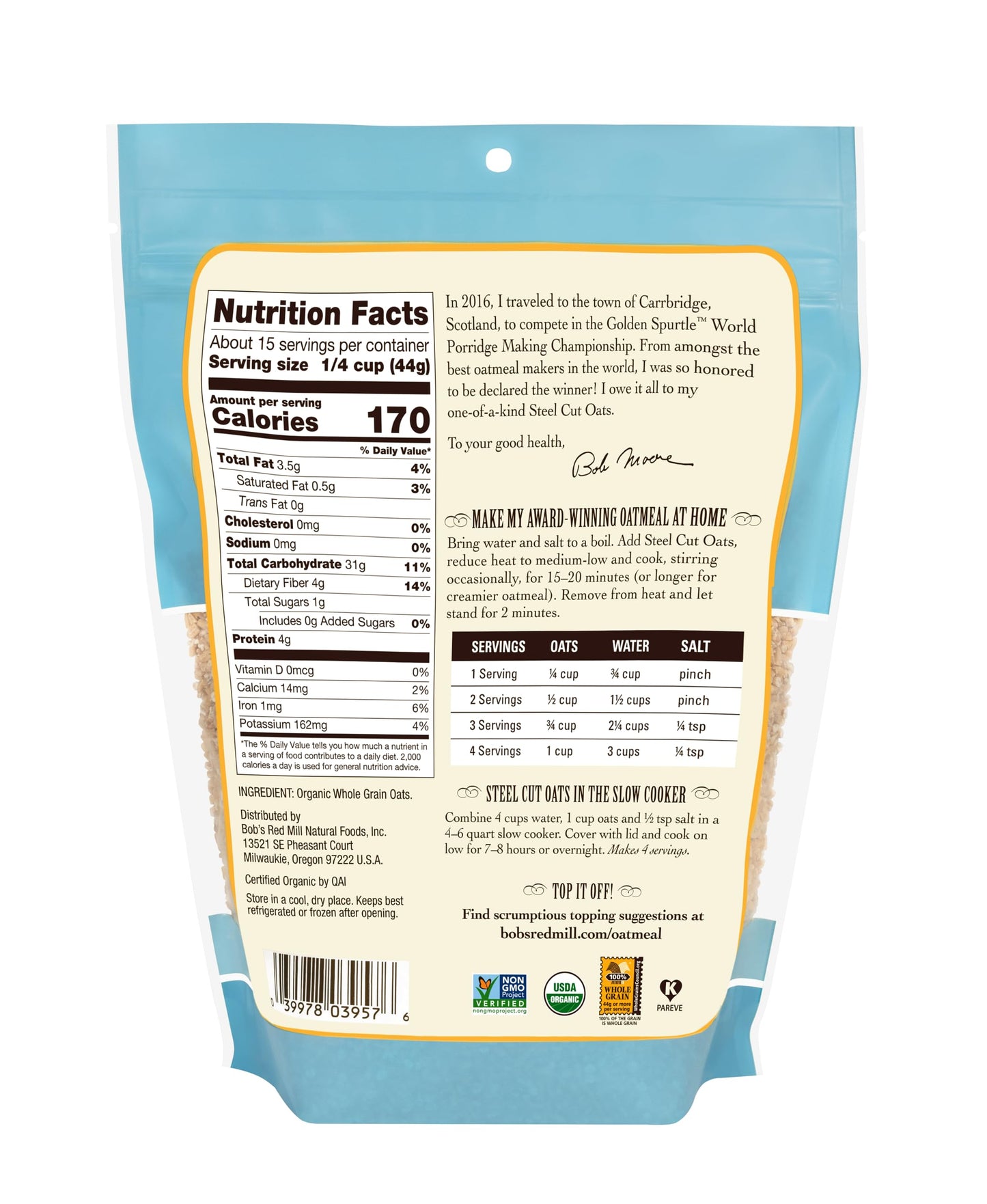 Bobs Red Mill Organic Steel Cut Oats, 24Oz (Pack Of 1) - Non Gmo, Whole Grain, Vegan, Kosher