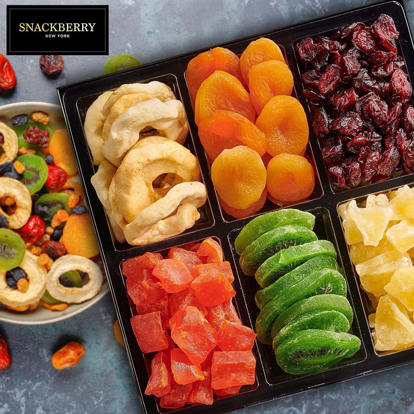 Snackberry Dried Fruit Gift Basket, 2-Pack, 6 Dried Fruit Variety, Gourmet Snack Box, Elegant Drawer Window Gift Box