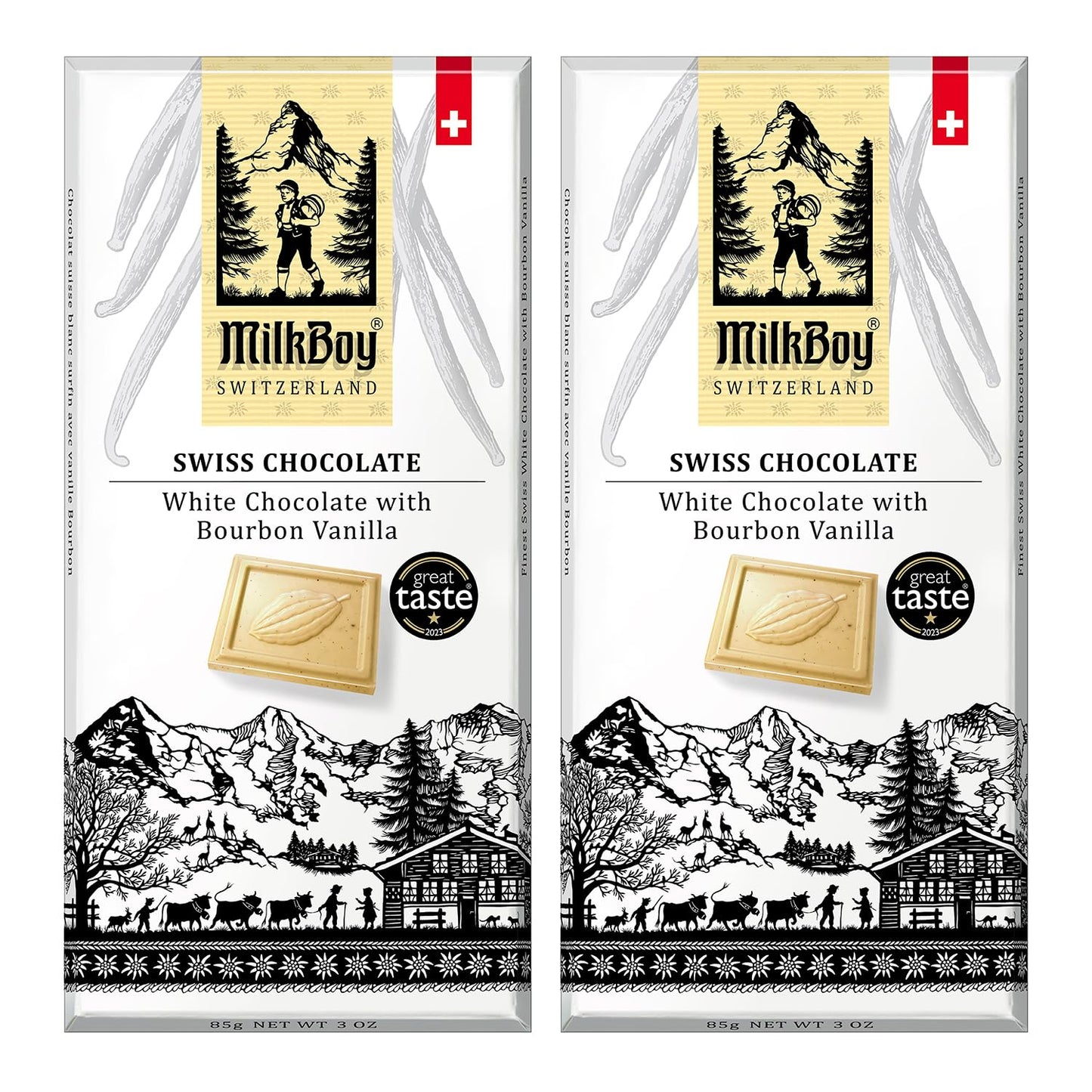 Milkboy Swiss Chocolates White Chocolate Bars - Gourmet Flavor Blend Vanilla Chocolate Bars - Made With Pure Natural Vanilla - White Top-Grade - Gluten Free - Non-Gmo - Kosher - 3 Oz  Pack 2