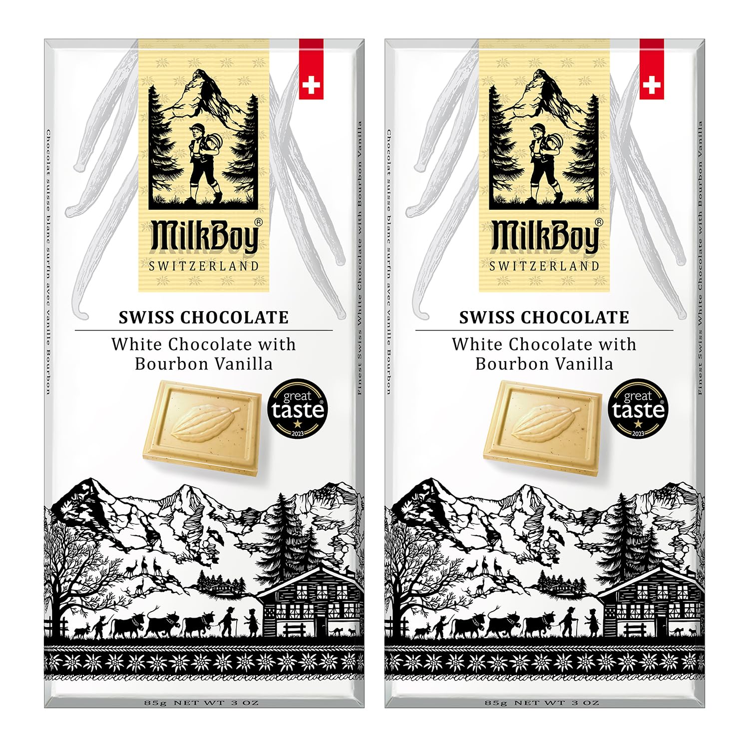 Milkboy Swiss Chocolates White Chocolate Bars - Gourmet Flavor Blend Vanilla Chocolate Bars - Made With Pure Natural Vanilla - White Top-Grade - Gluten Free - Non-Gmo - Kosher - 3 Oz  Pack 2