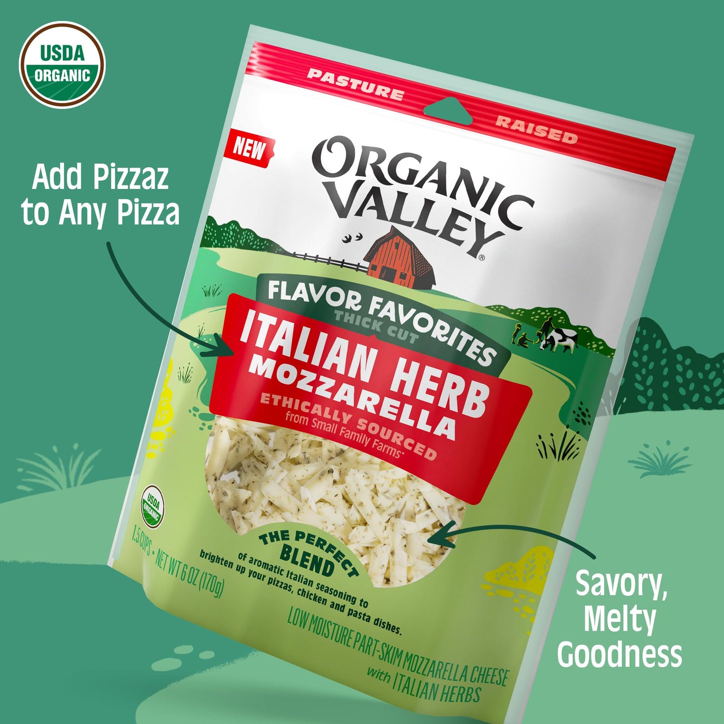 Organic Valley Organic Italian Herb Shredded Cheese, Flavor Favorites, 6 oz