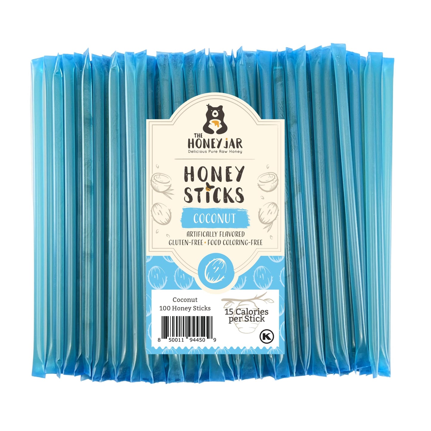 The Honey Jar Coconut Flavored Honey Sticks - Pure Honey Straws for Tea & Coffee - 100 Count