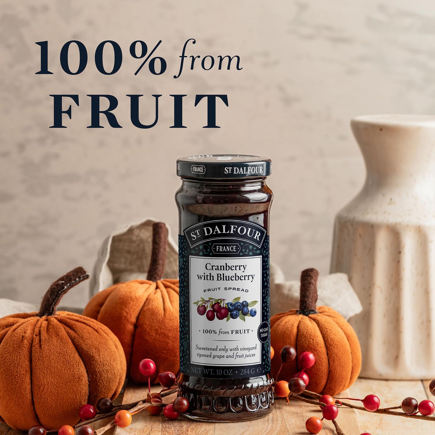 St. Dalfour Cranberry With Blueberry Fruit Spread - 10Oz - 100% From Fruit, No Artificial Ingredients, Non-Gmo, No Cane Sugars,