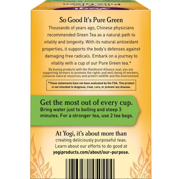 Yogi Pure Green Tea - Organic - 16 Bags per Pack (6 Packs) - Yellow