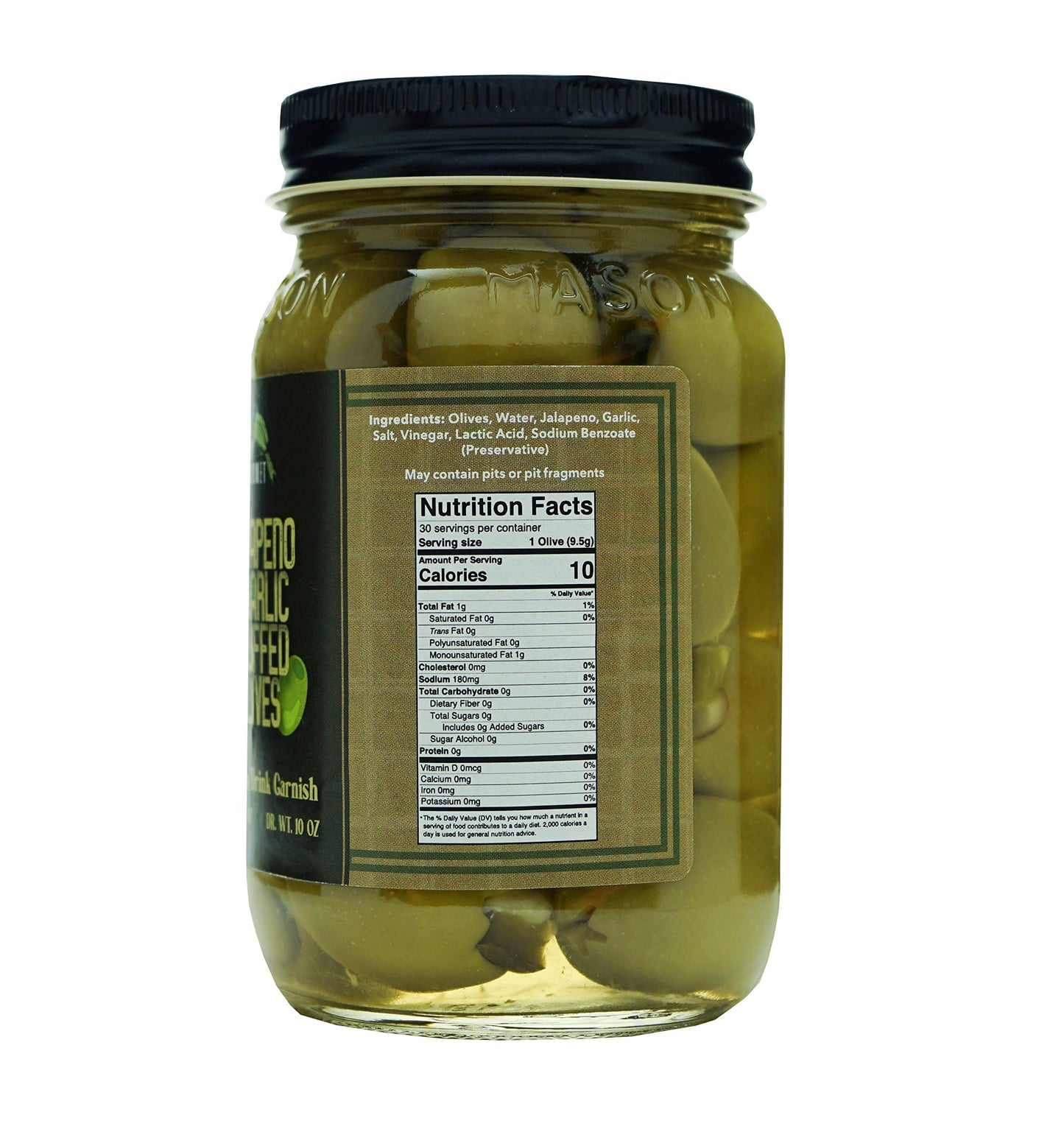 Green Jay Gourmet Double Stuffed Olives - Jalapeno & Garlic - 2 x 16 Ounces - All Natural - Perfect for Cocktails and Cheese Boards