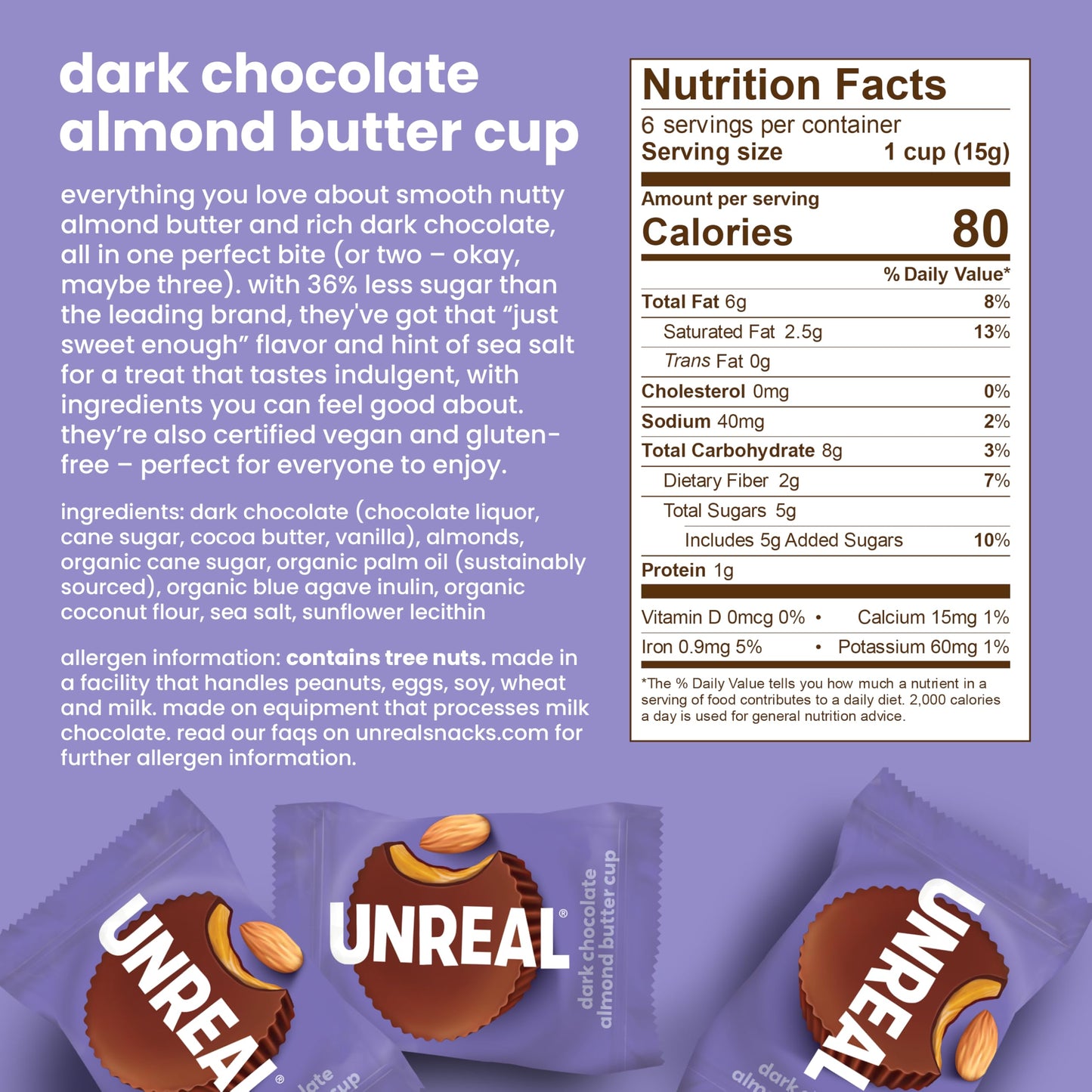 UNREAL Dark Chocolate Almond Butter Cups 6Pk, 3.2 OZ