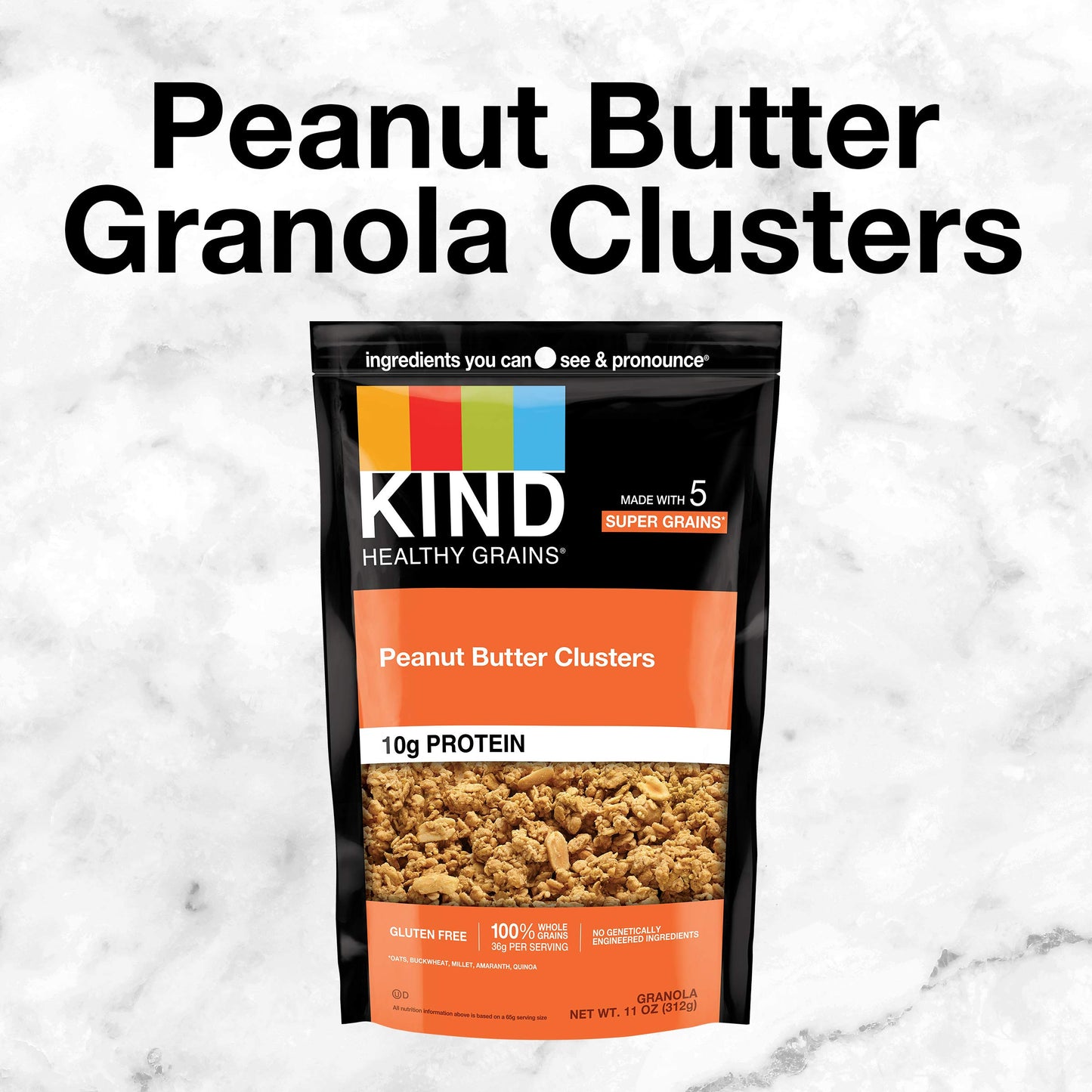 Kind Healthy Grains Granola Family Size, Healthy Snack, Peanut Butter Granola Clusters, 10G Protein, Snack Mix 11 Oz (6 Pack)