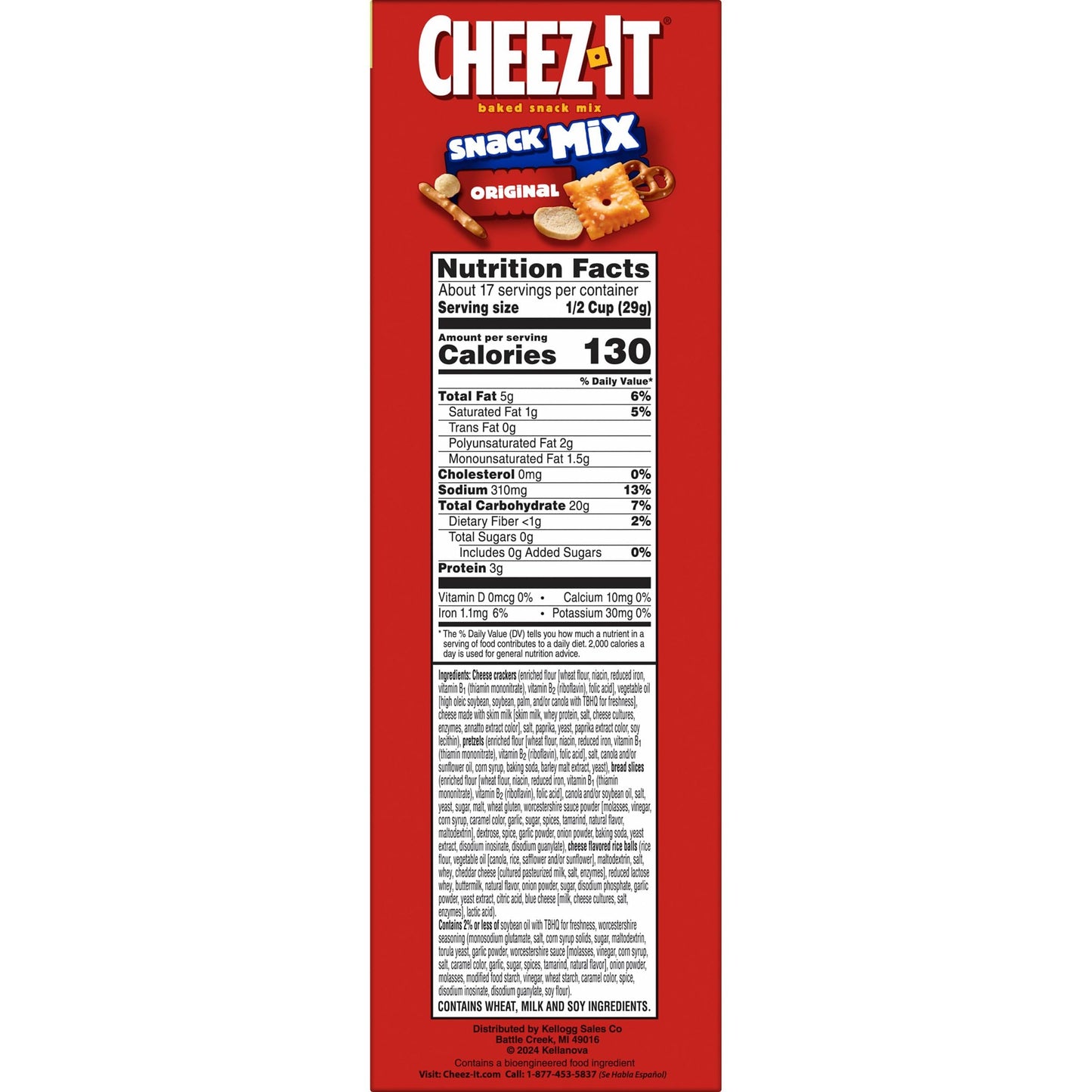 Cheez-It Snack Mix, Lunch Snacks, Family Size, Original, 17.8oz Box (1 Box) (Pack of 2)