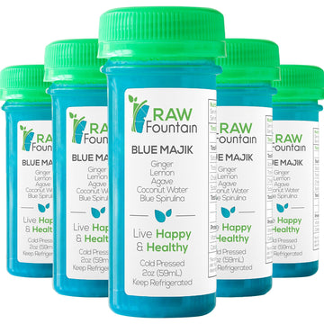 Raw Fountain Immunity Shots - Blue Spirulina, Agave, Lemon, Ginger - 2 Fl Oz (Pack of 20) - All Natural, Cold Pressed, No Preservatives